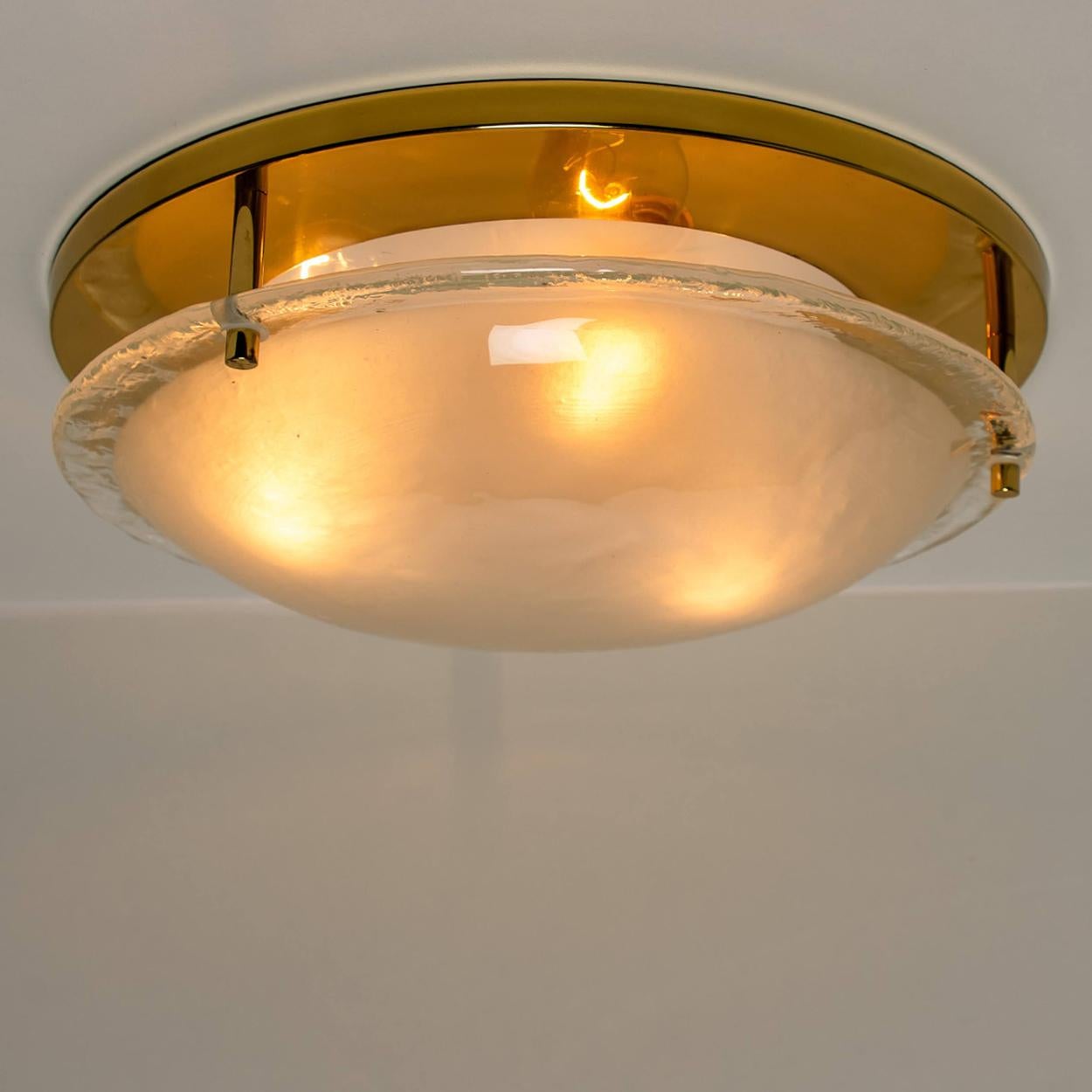 Brass and Blown Murano Glass Wall Light or Flushmount, 1960s 2