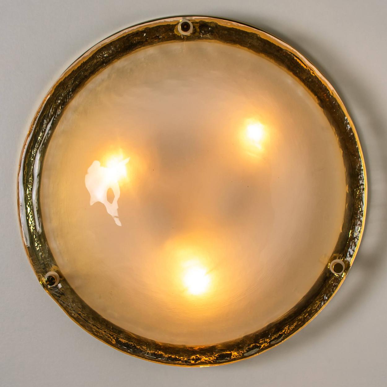 Brass and Blown Murano Glass Wall Light or Flushmount, 1960s 3