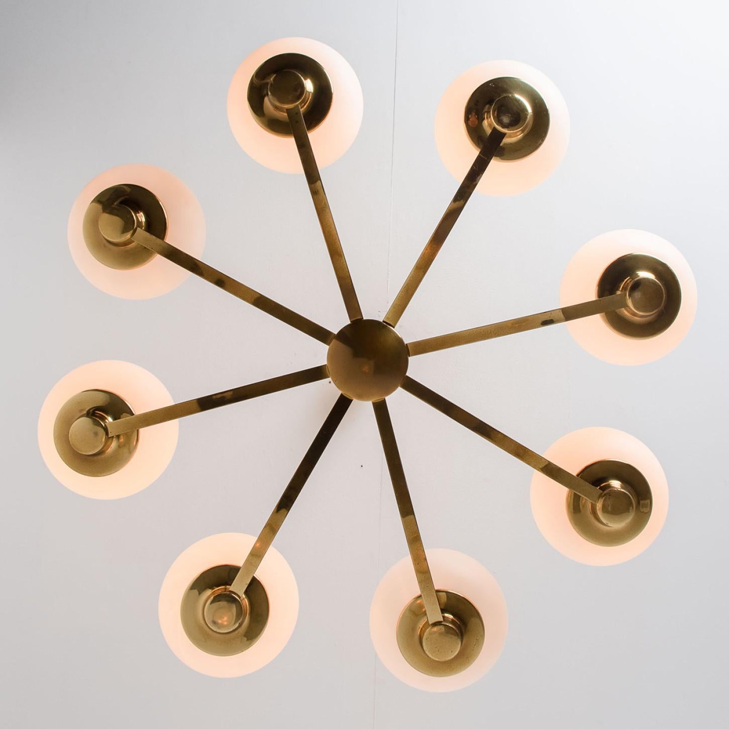 Brass and Blown Opaque Glass Chandelier by Hillebrand, 1960s 6