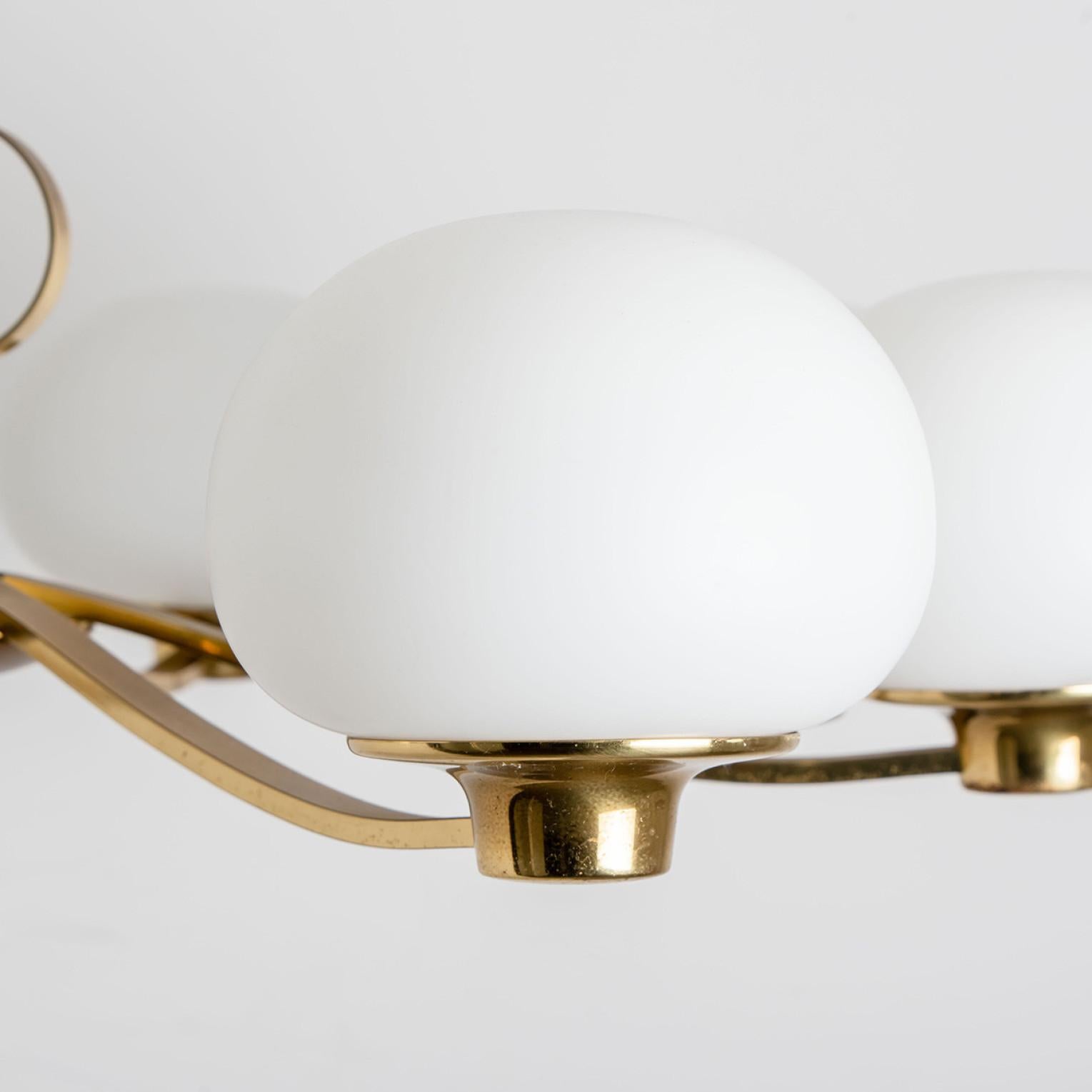Other Brass and Blown Opaque Glass Chandelier by Hillebrand, 1960s