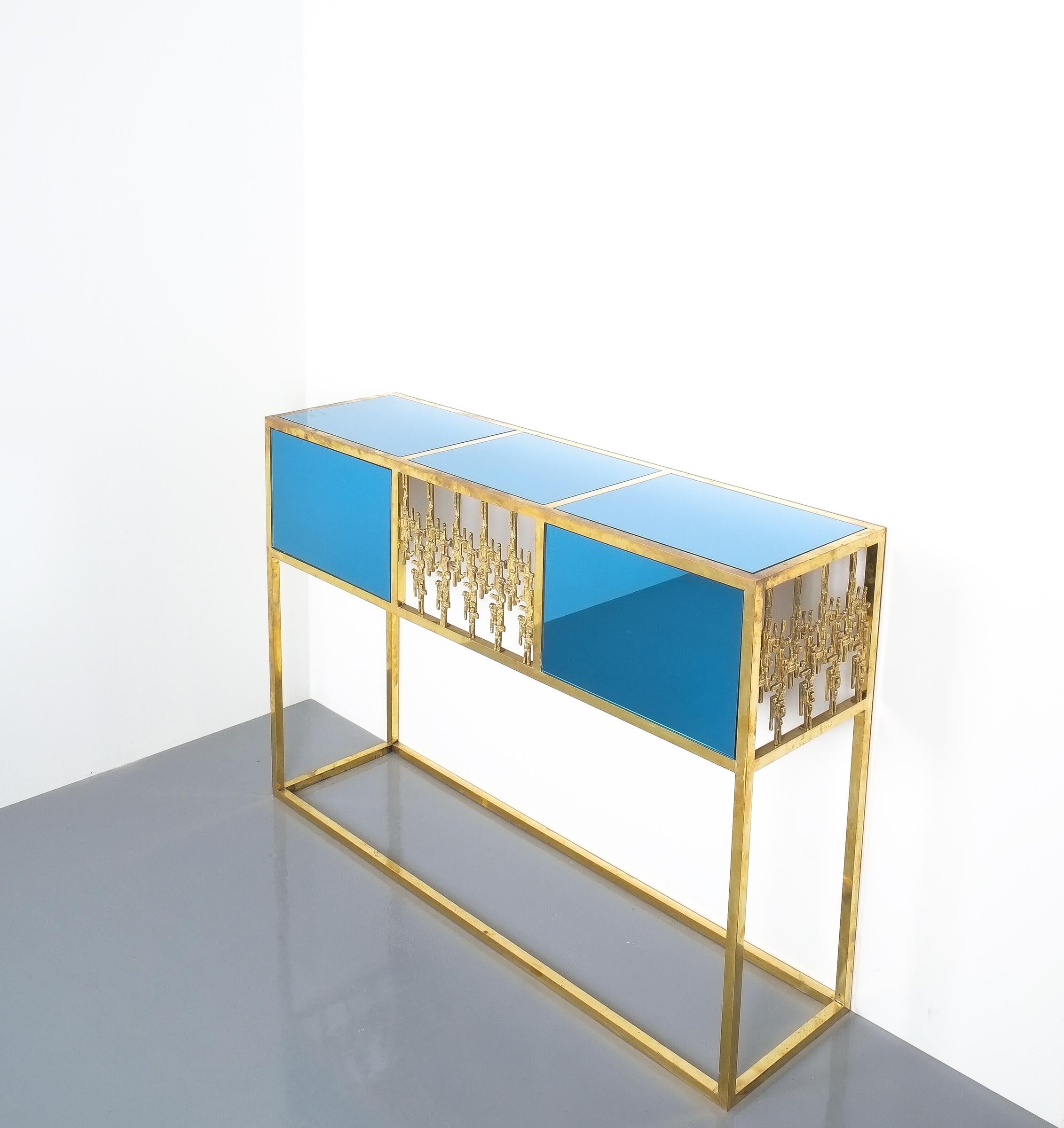 blue glass console table