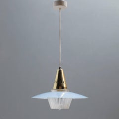 Brass and Blue Glass Pendant in the Manner of Stilnovo