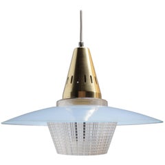 Brass and Blue Glass Pendant in the Manner of Stilnovo