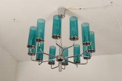 Brass and Blue Glass Tube Chandelier T434 12 Sonata by Hans-Agne Jakobsson