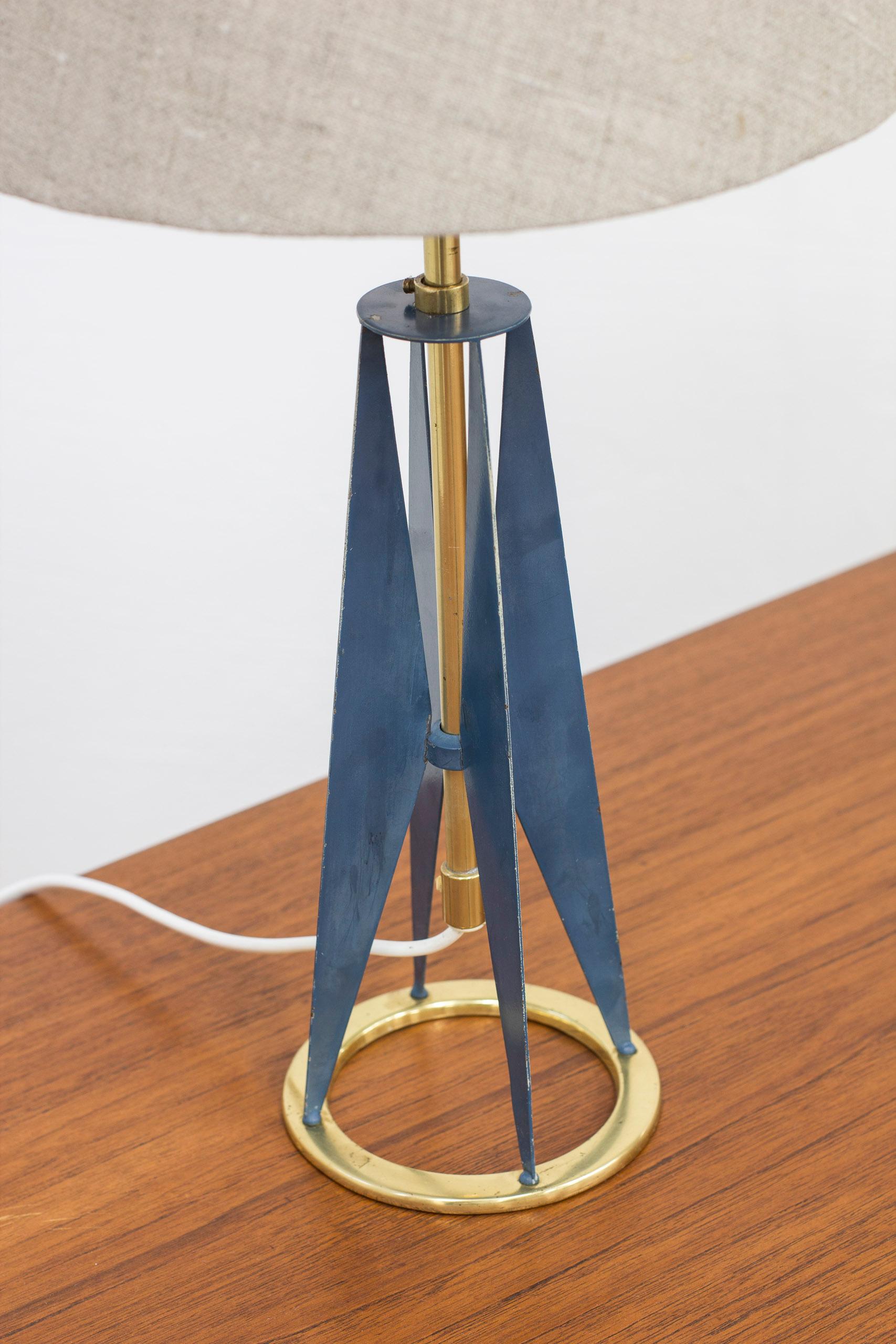 Swedish Brass and Blue Table Lamp by Falkenbergs Belysning, Sweden, 1950s