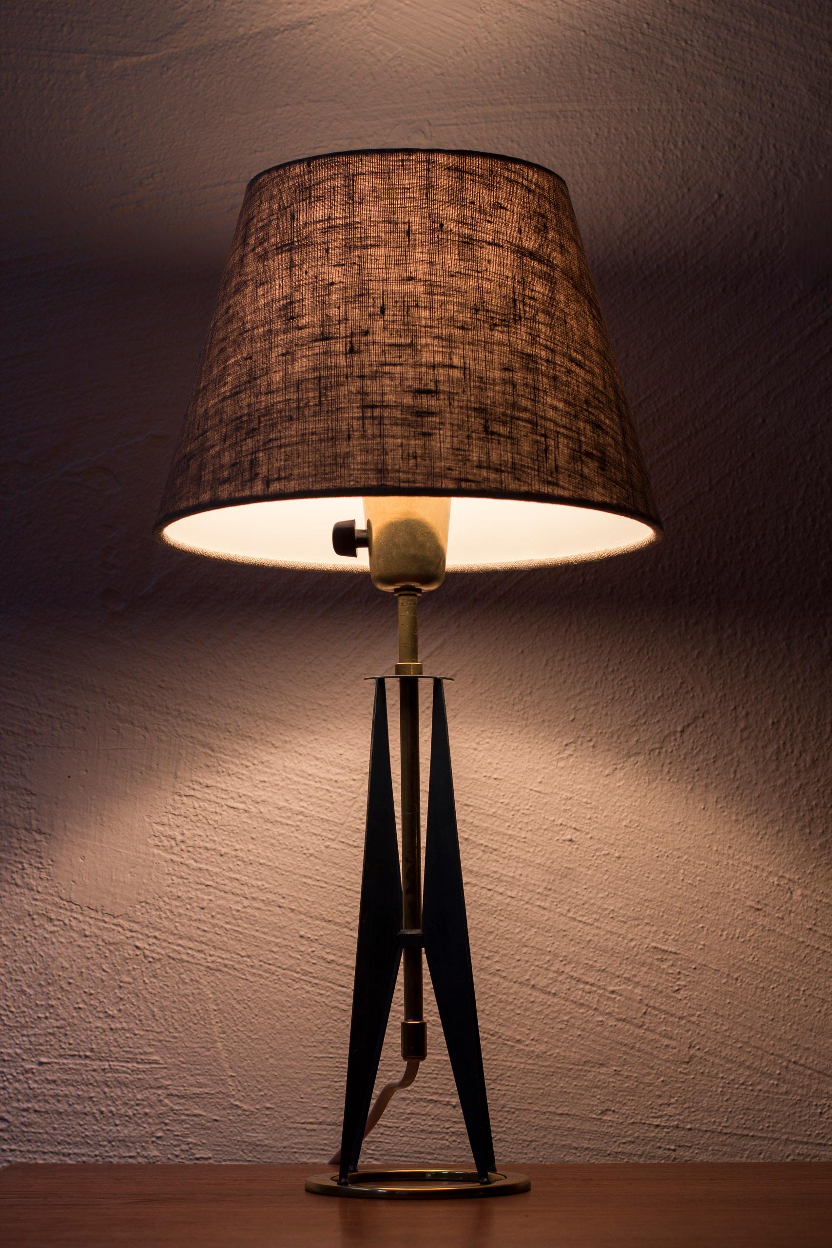 Metal Brass and Blue Table Lamp by Falkenbergs Belysning, Sweden, 1950s