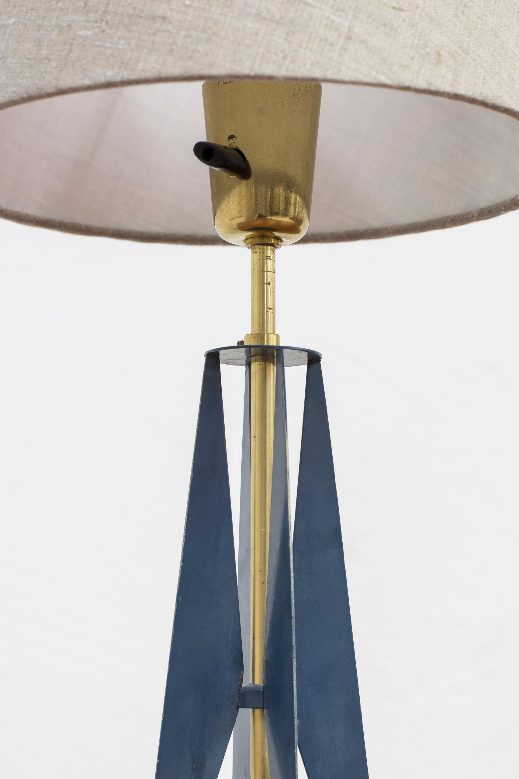 Brass and Blue Table Lamp by Falkenbergs Belysning, Sweden, 1950s 1