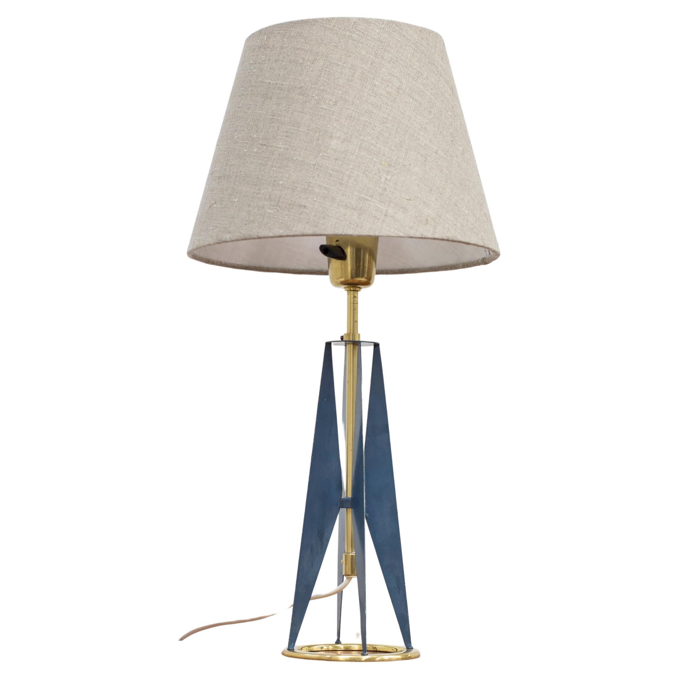 Brass and Blue Table Lamp by Falkenbergs Belysning, Sweden, 1950s