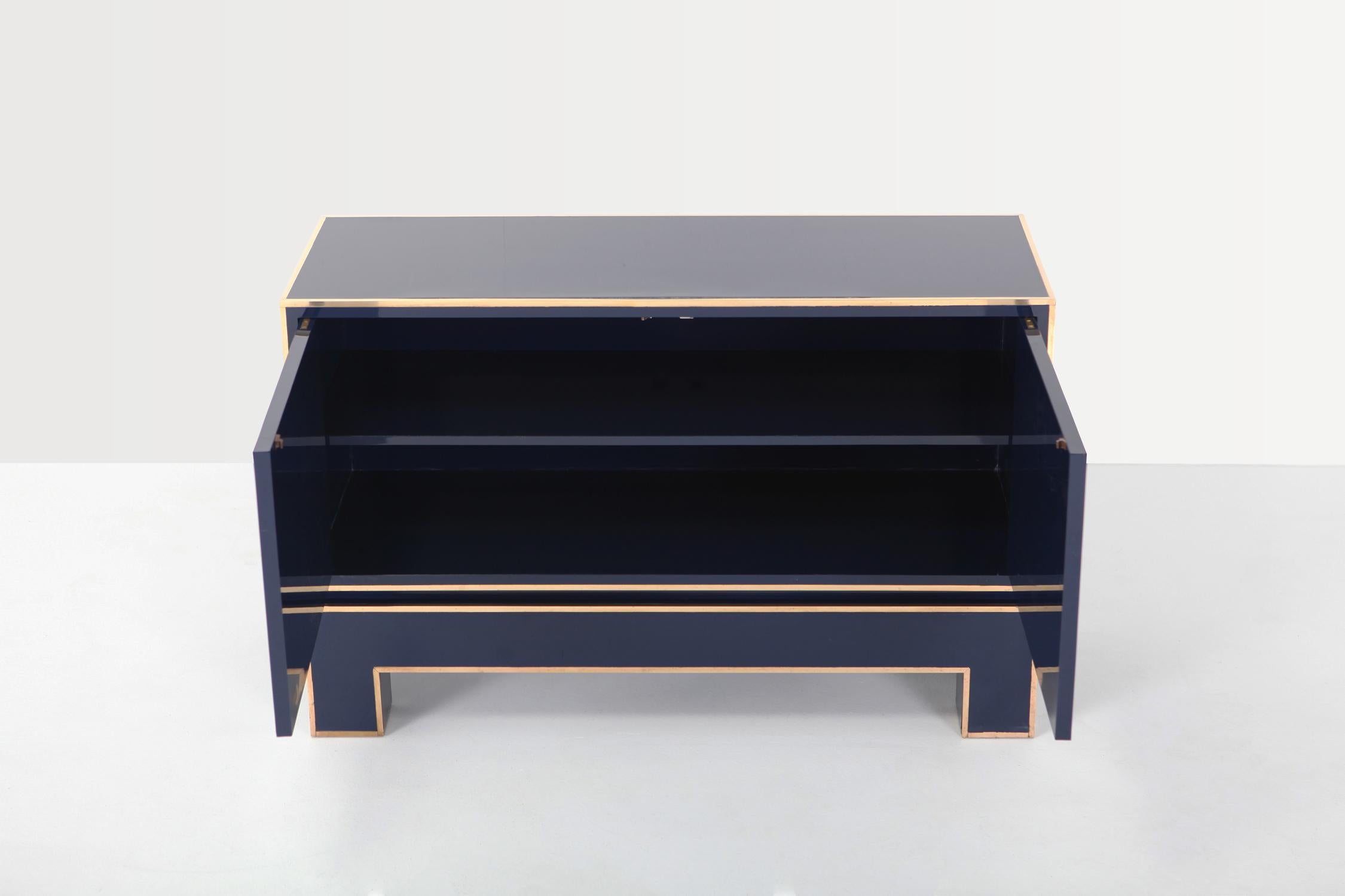 Brass and Blue Two-Door Cabinet Maison Jansen 4