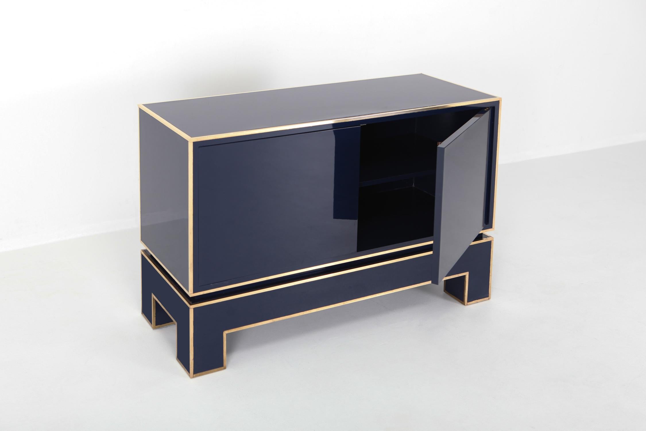 Brass and Blue Two-Door Cabinet Maison Jansen 5