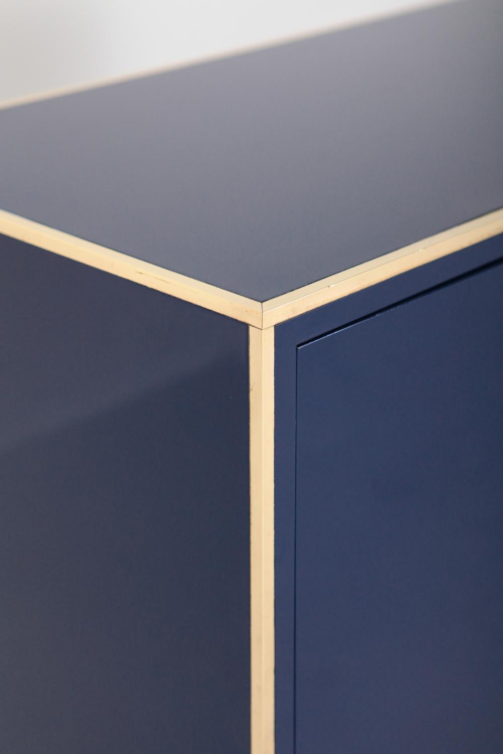 Brass and Blue Two-Door Cabinet Maison Jansen 6