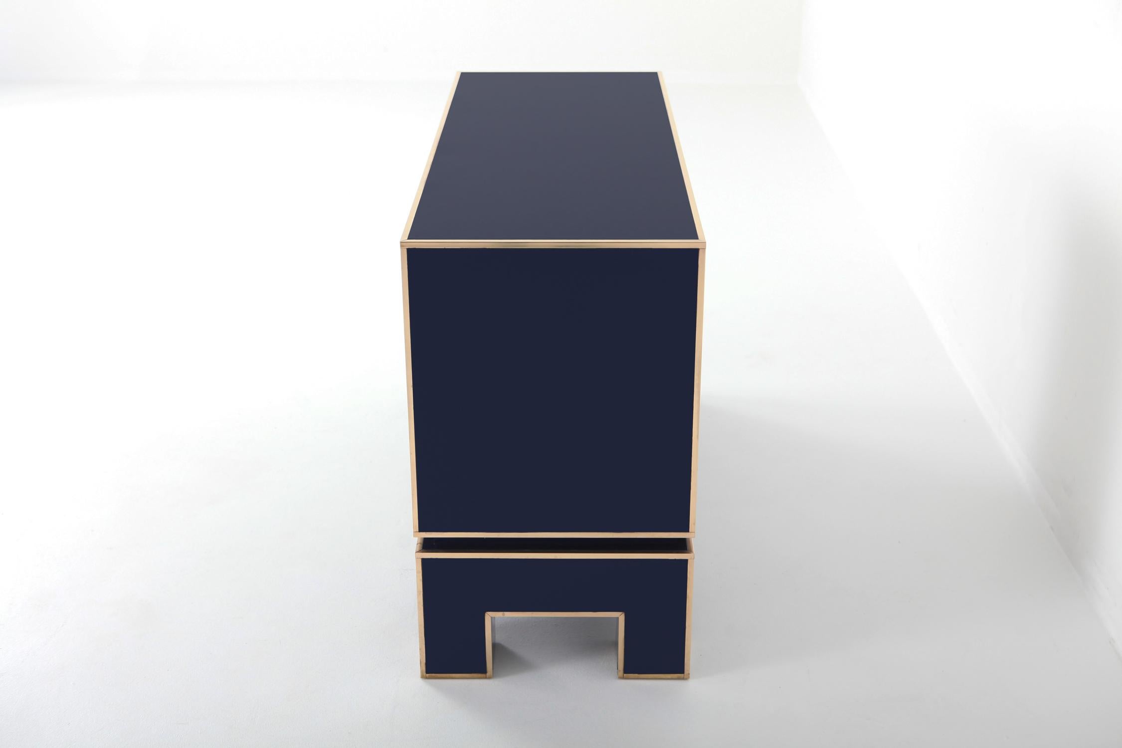 Brass and Blue Two-Door Cabinet Maison Jansen 7