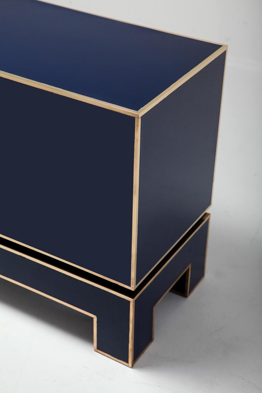 Brass and Blue Two-Door Cabinet Maison Jansen 8