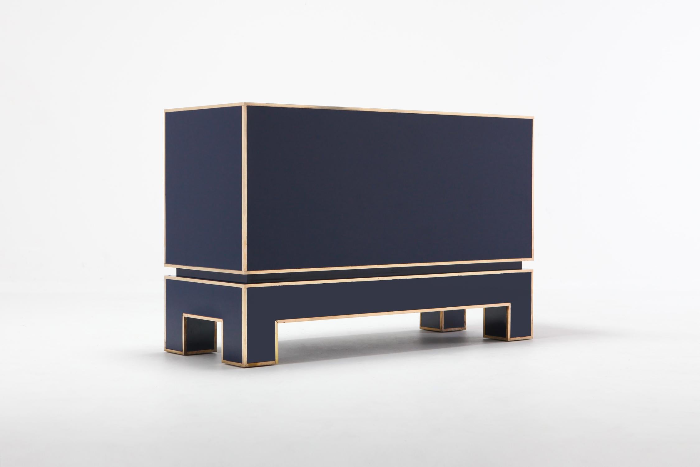 Brass and Blue Two-Door Cabinet Maison Jansen 1