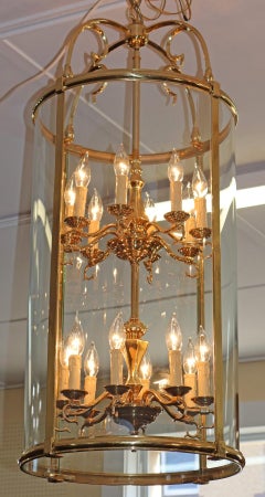 Lanterna a due piani in ottone e vetro bombato in stile Regency