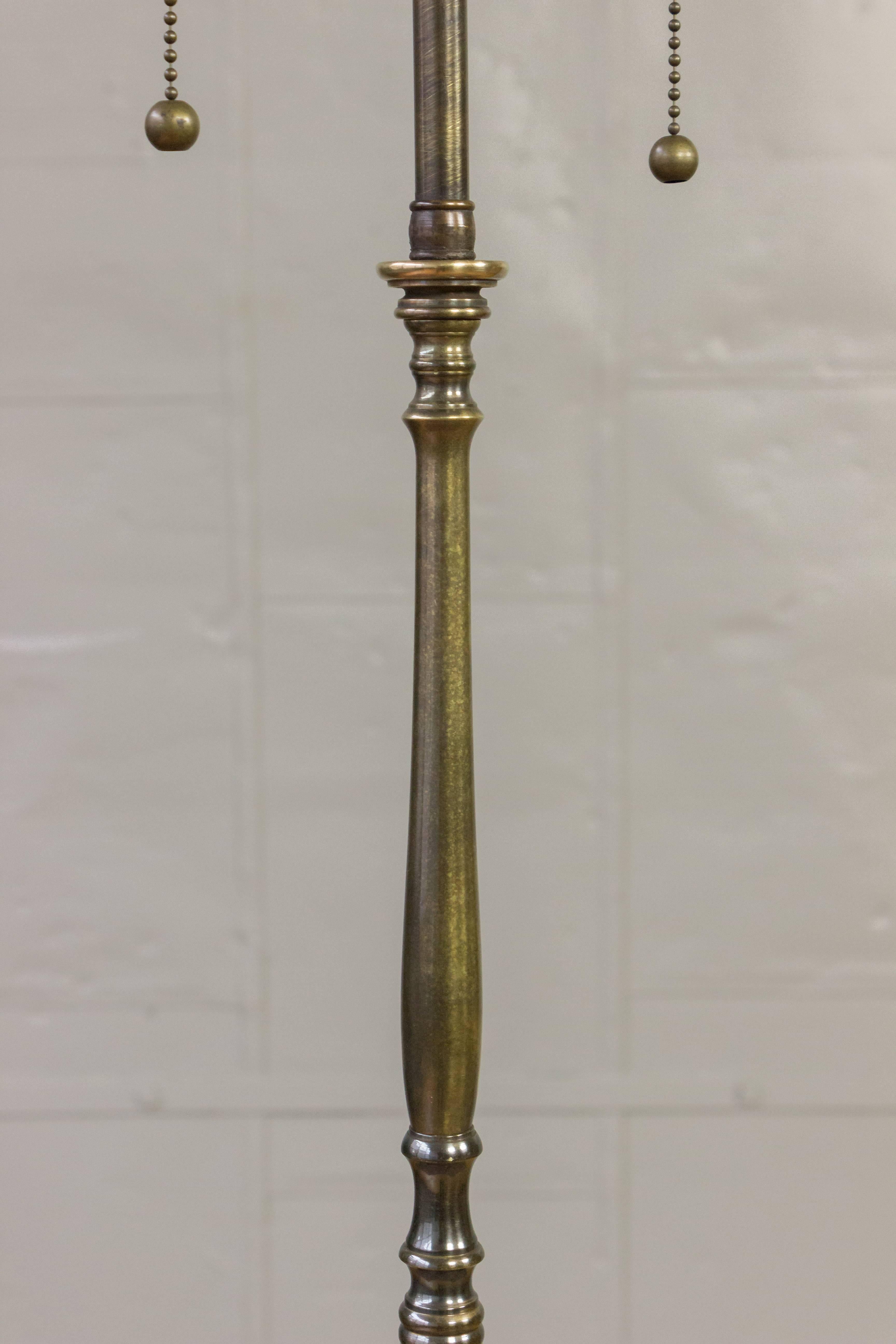 French Brass and Bronze Floor Lamp with Hand Finished Patina For Sale