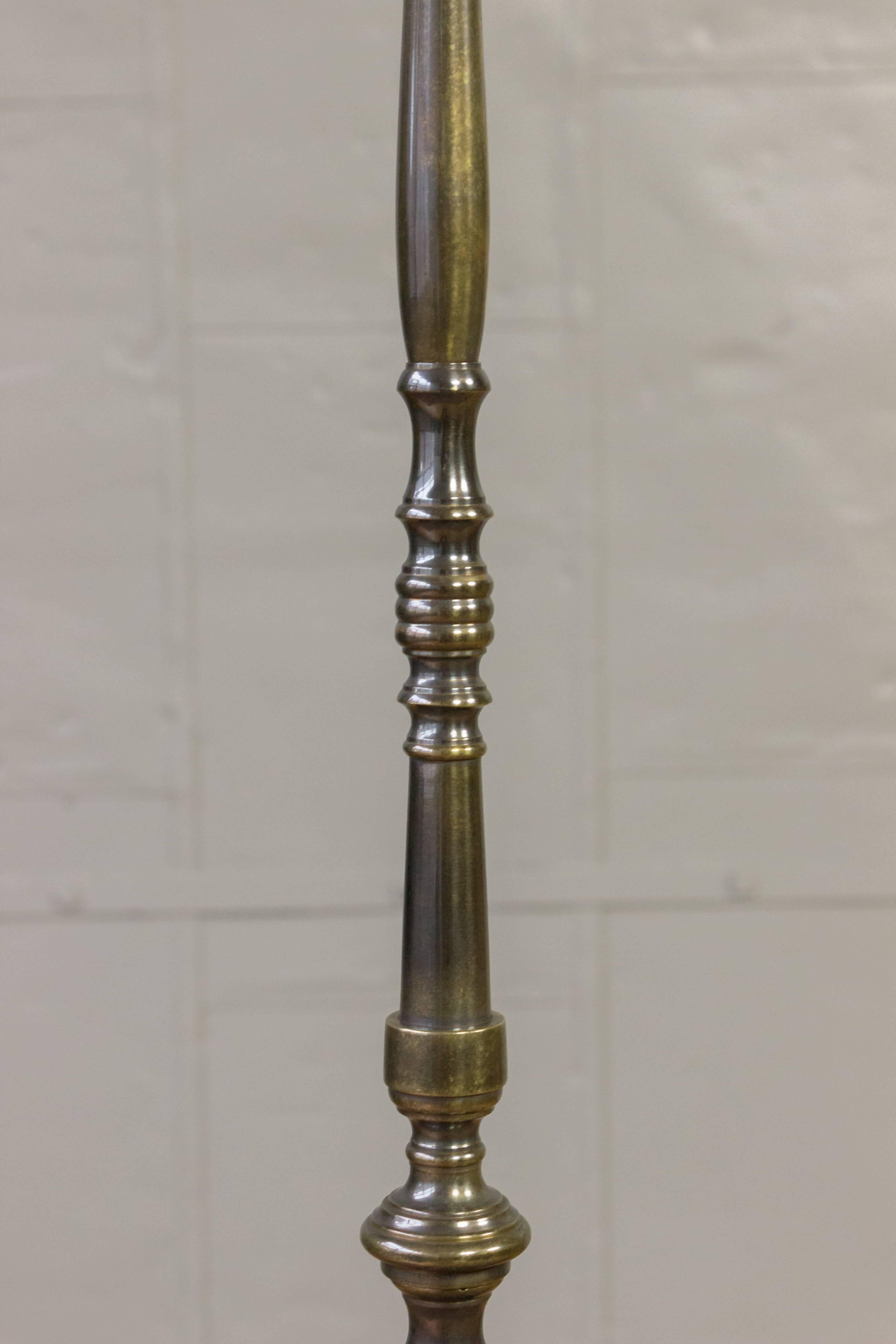 Brass and Bronze Floor Lamp with Hand Finished Patina In Good Condition For Sale In Buchanan, NY