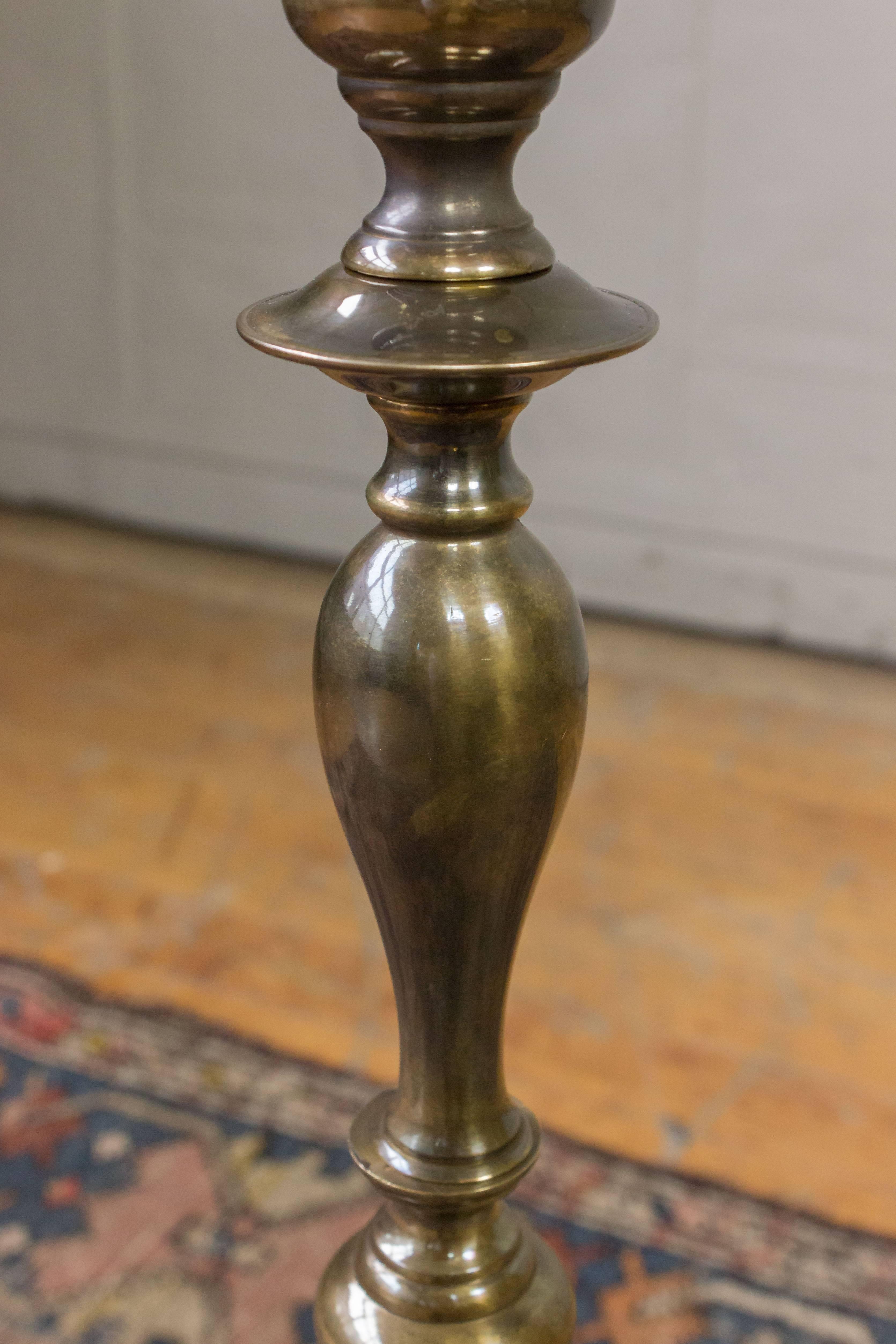 Brass and Bronze Floor Lamp with Hand Finished Patina For Sale 2