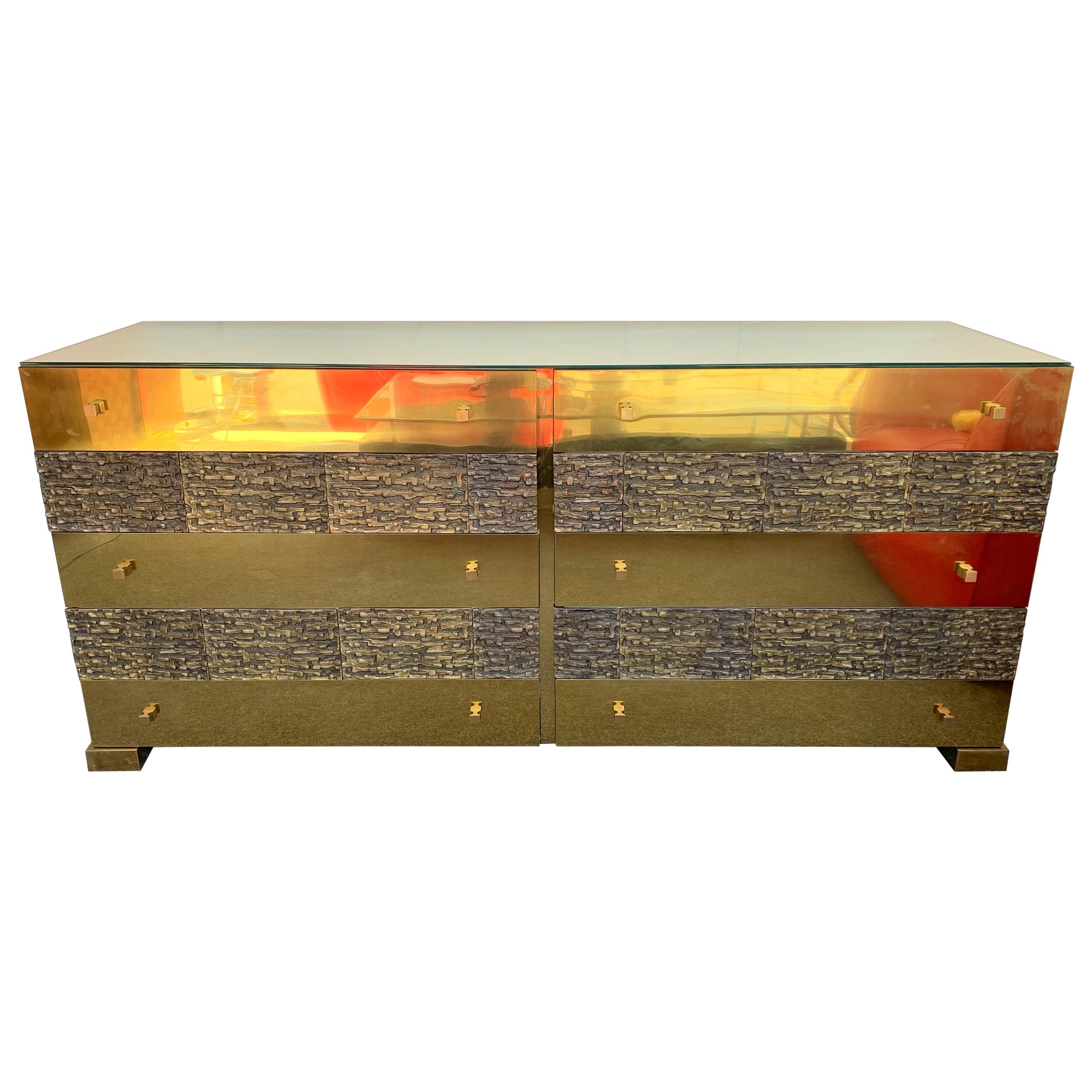 Brass and Bronze Sideboard Dresser by Luciano Frigerio. Italy, 1970s