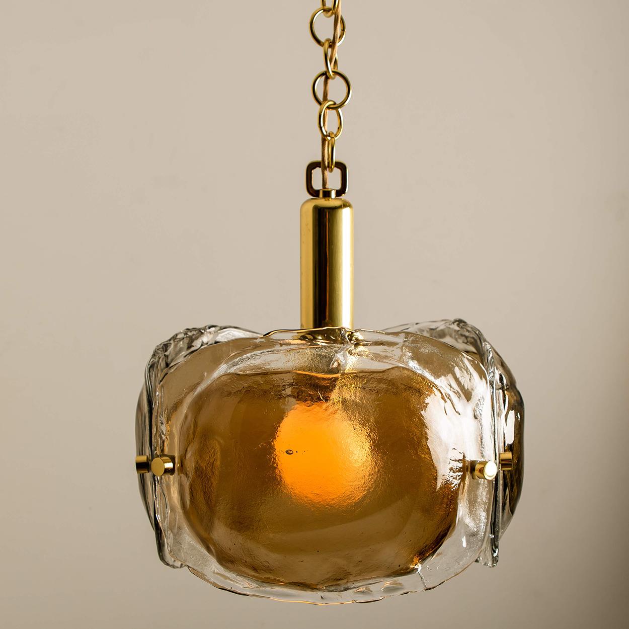 Brass and Brown Glass Blown Murano Glass Pendant Light 4