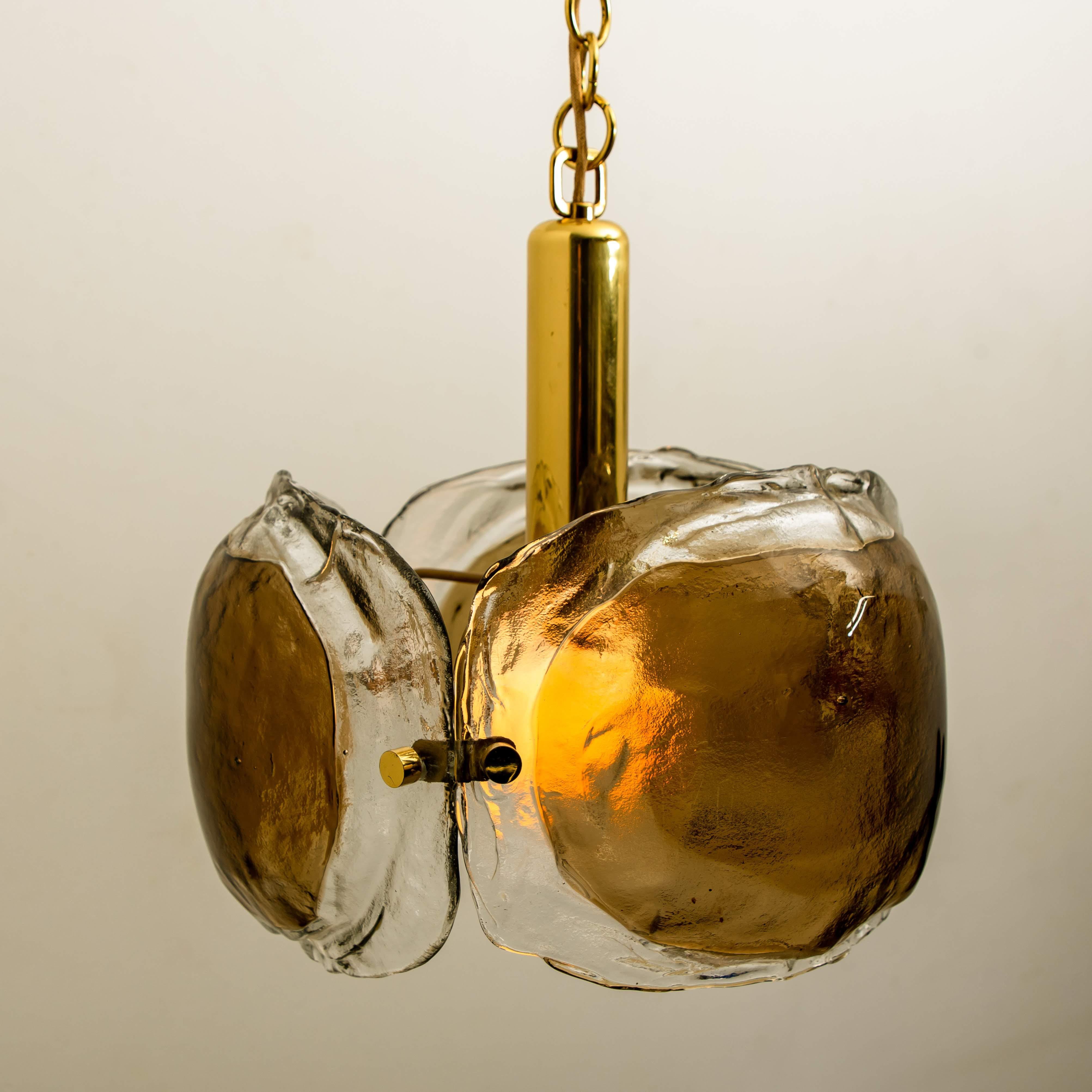 Brass and Brown Glass Blown Murano Glass Pendant Light 5