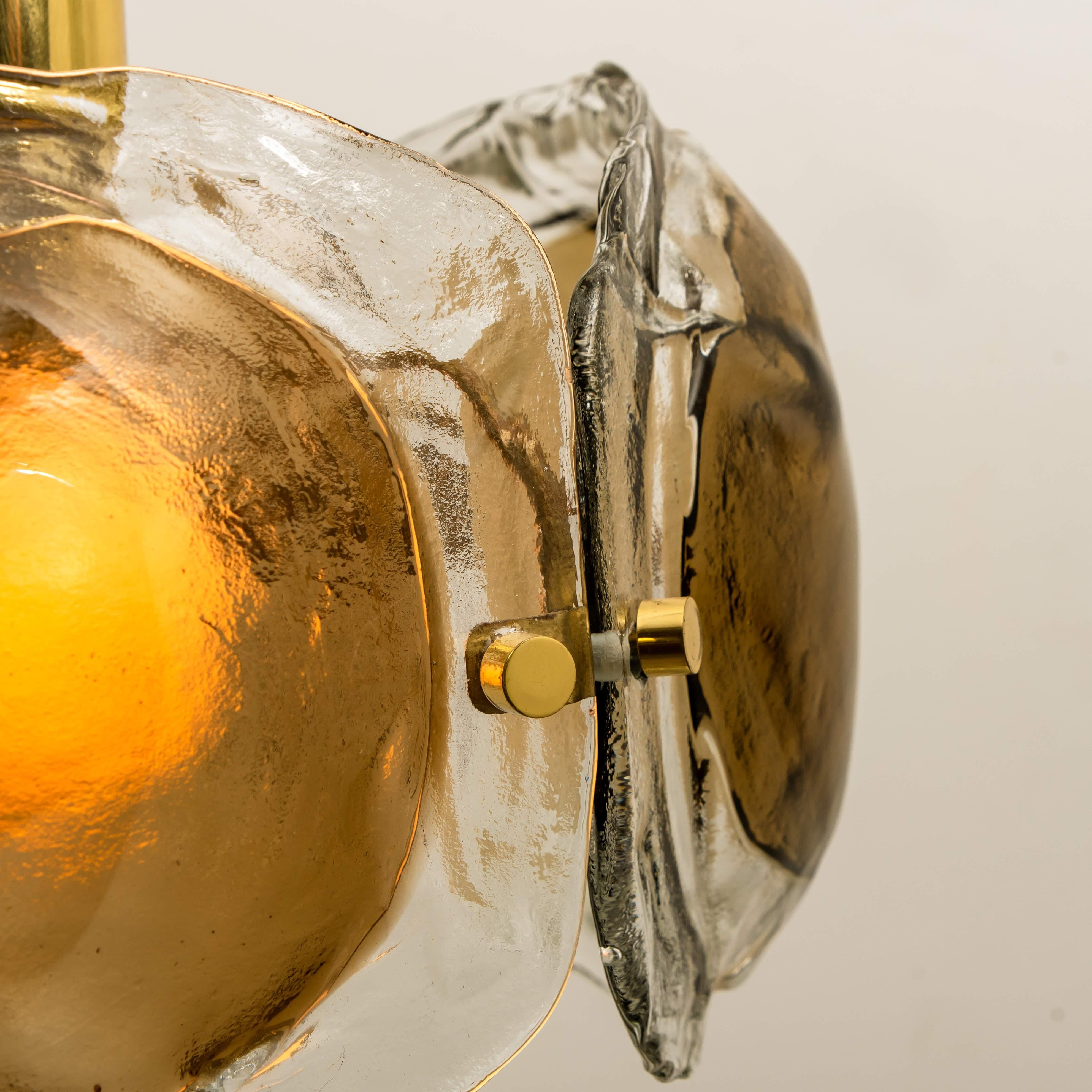 Brass and Brown Glass Blown Murano Glass Pendant Light 6