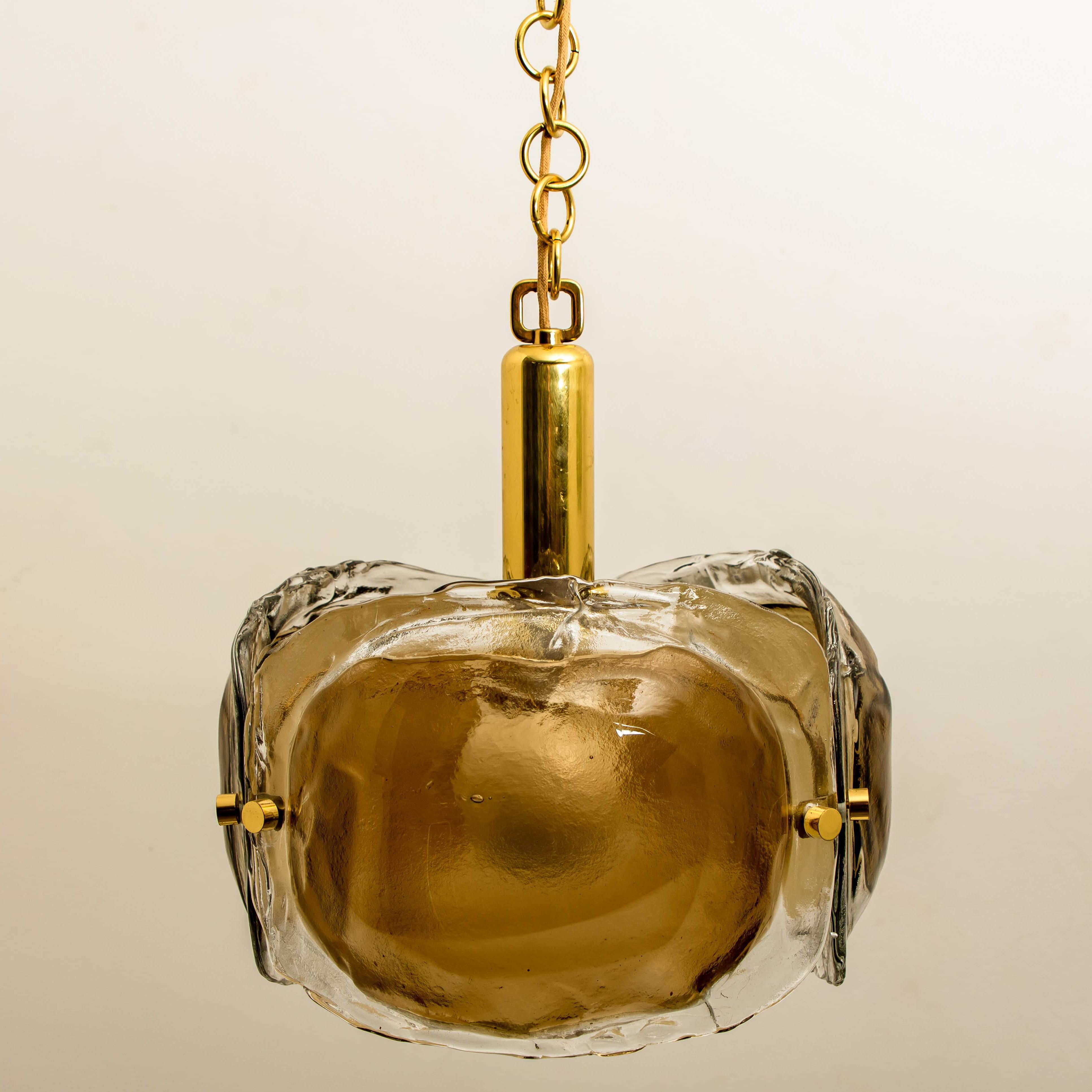 Brass and Brown Glass Blown Murano Glass Pendant Light 9
