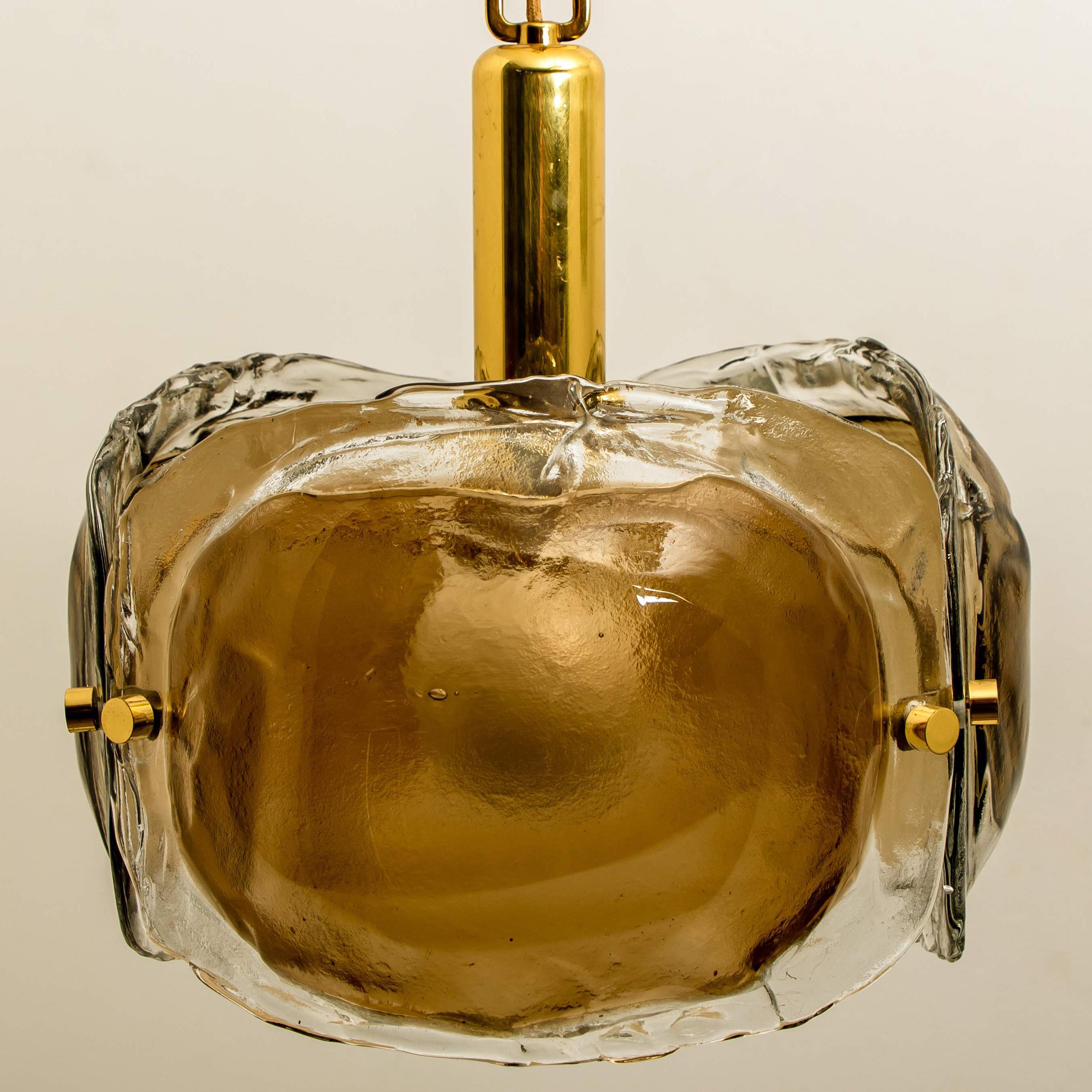 Brass and Brown Glass Blown Murano Glass Pendant Light 1