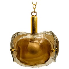 Brass and Brown Glass Blown Murano Glass Pendant Light