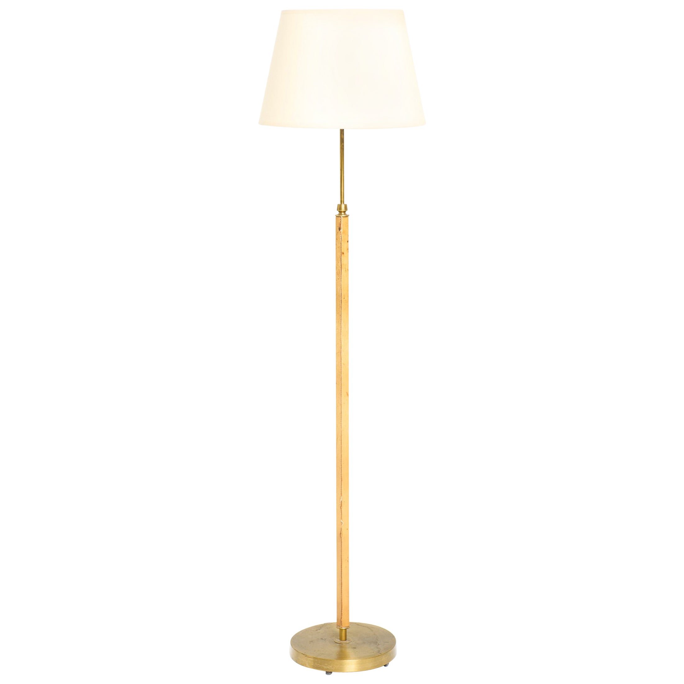 Stehlampe aus Messing und braunem Leder