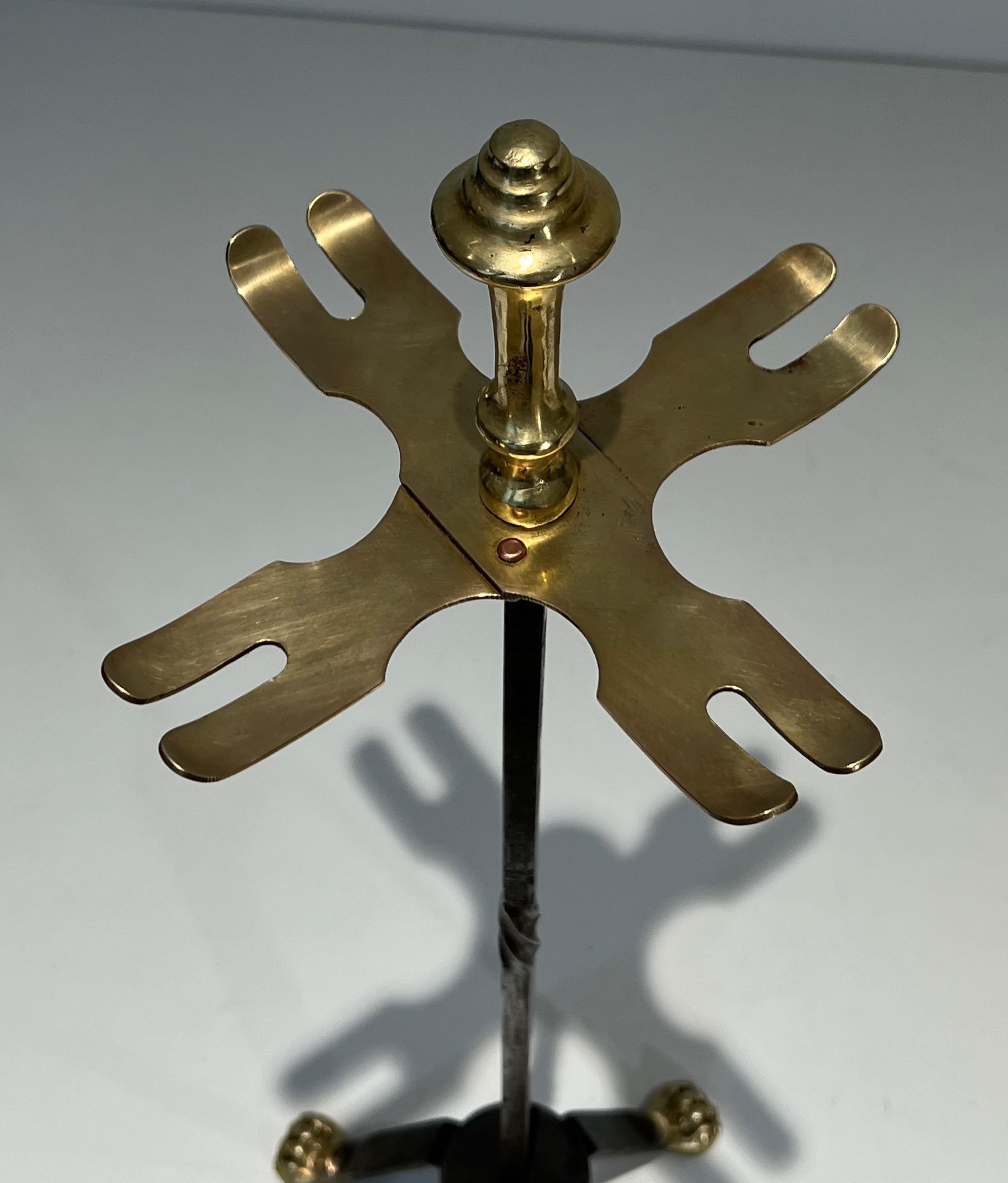 Brass and Brushed steel Fireplace Tools Attributed to Maison Jansen For Sale 8