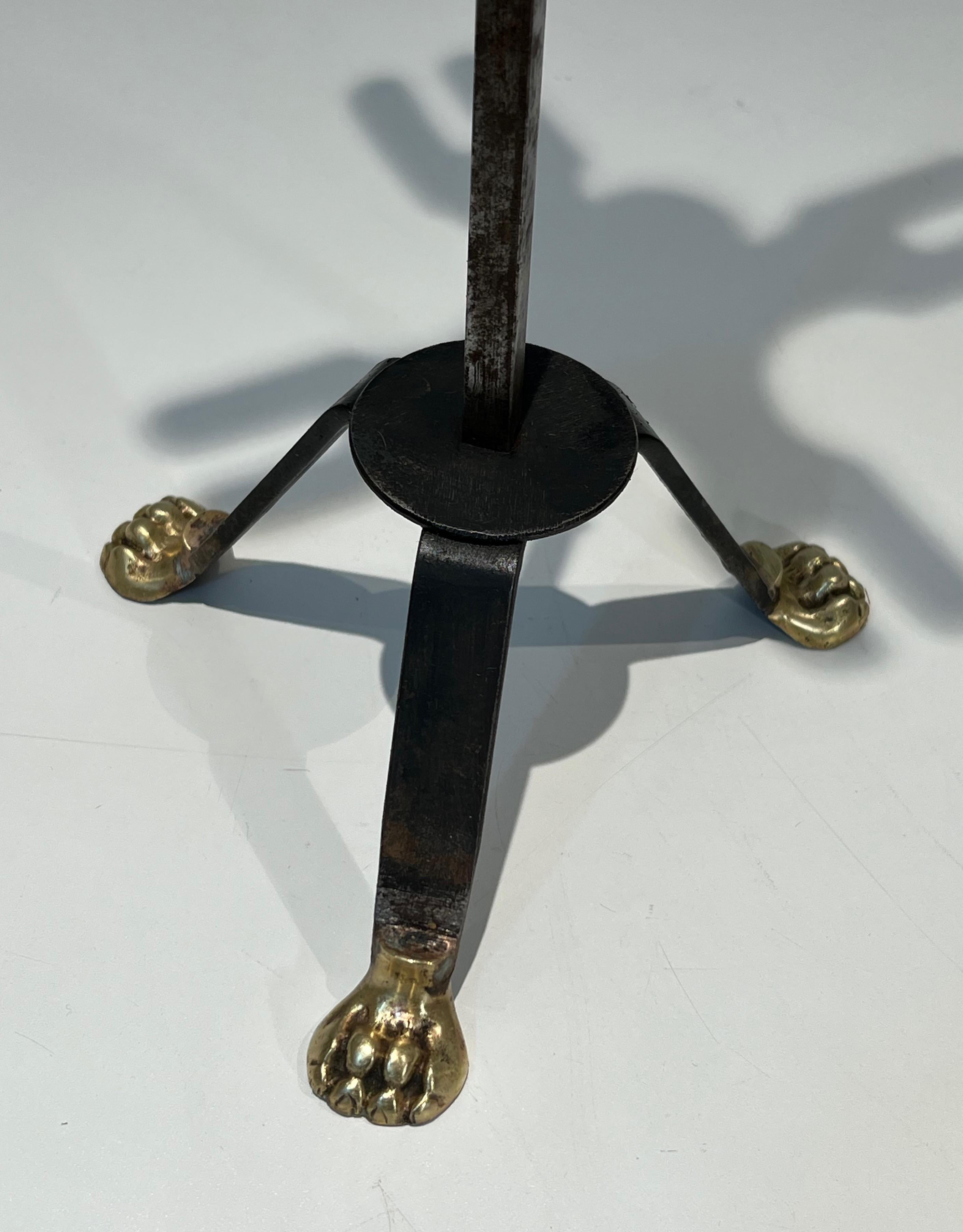 Brass and Brushed steel Fireplace Tools Attributed to Maison Jansen For Sale 2