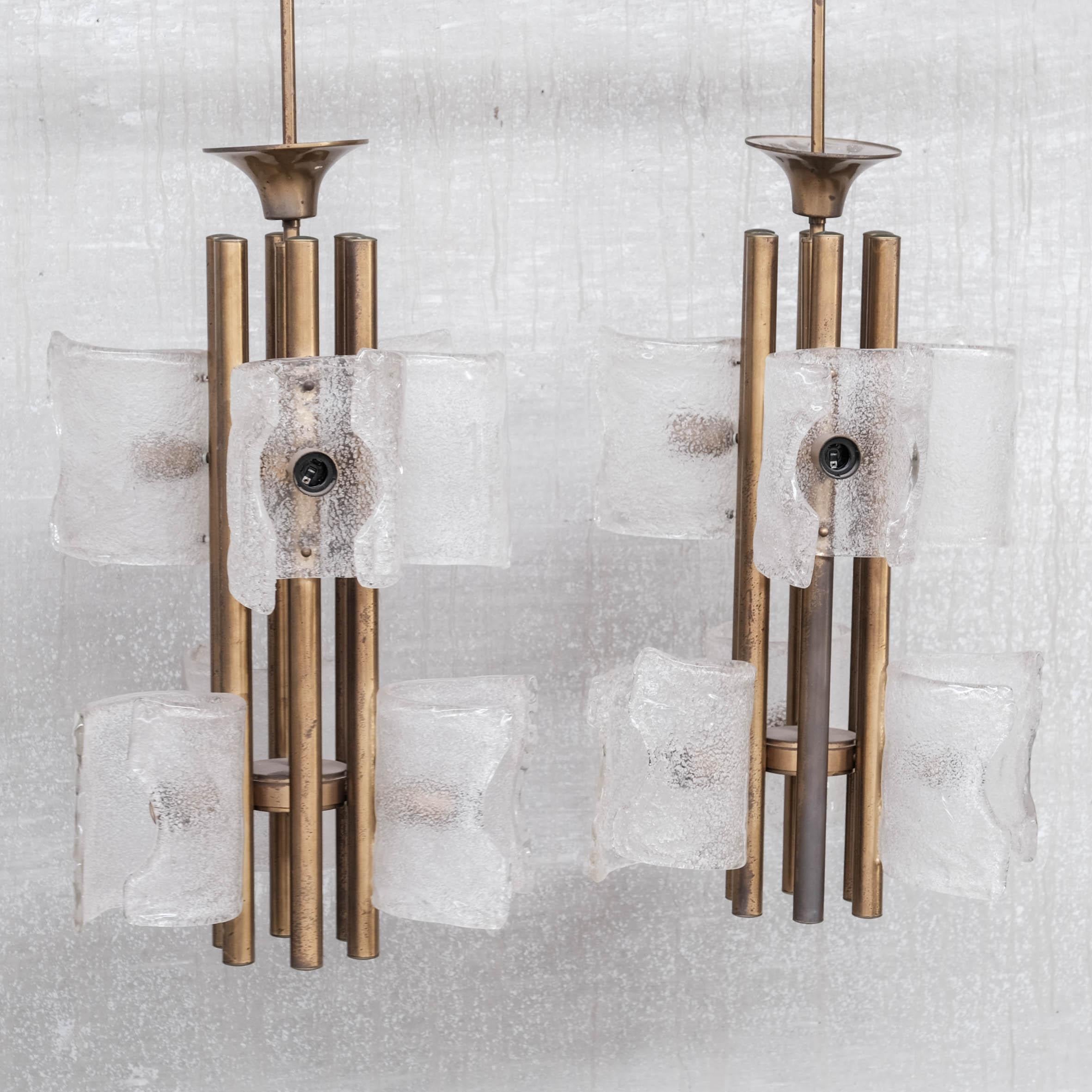 Brass and Bubble Glass Mid-Century Chandelier '2 Available' For Sale 9