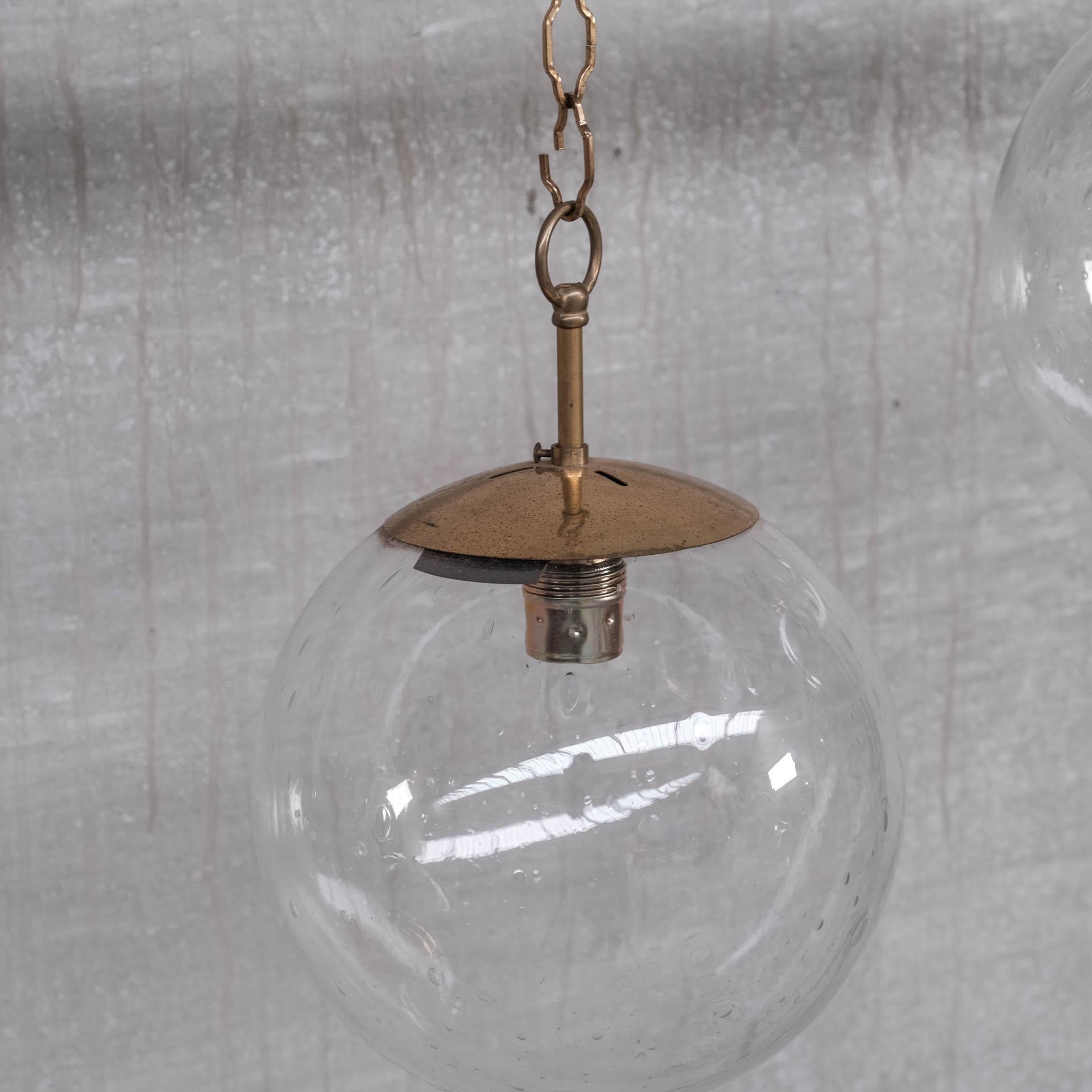 Brass and Bubble Glass Mid-Century Pendants, '3 Available' For Sale 2