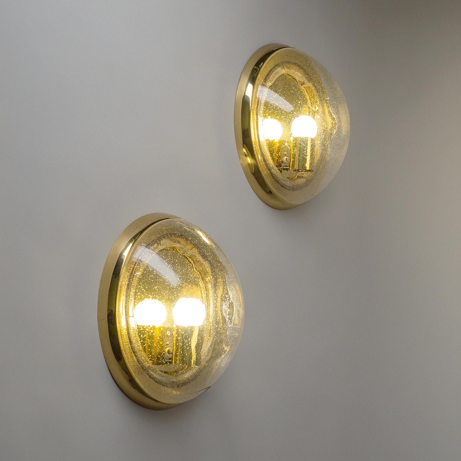 Large Brass and Bubble Glass Wall Lights, 1970s For Sale 4