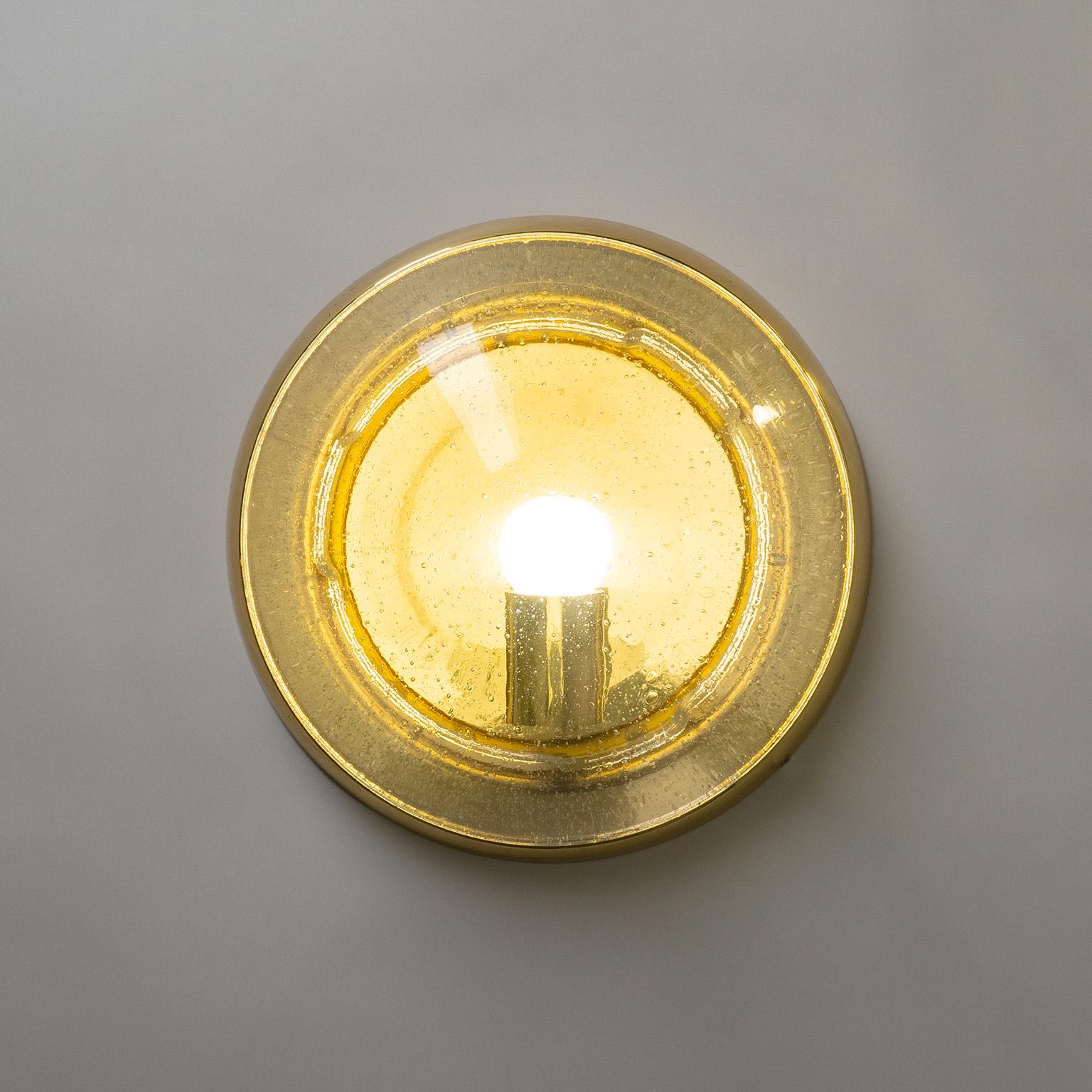 German Large Brass and Bubble Glass Wall Lights, 1970s For Sale