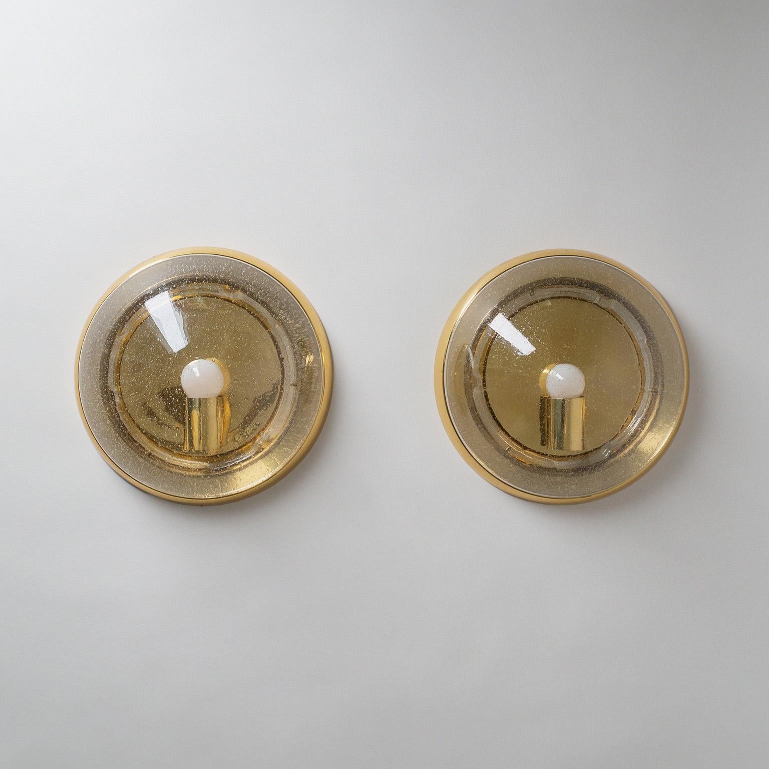 Late 20th Century Large Brass and Bubble Glass Wall Lights, 1970s For Sale