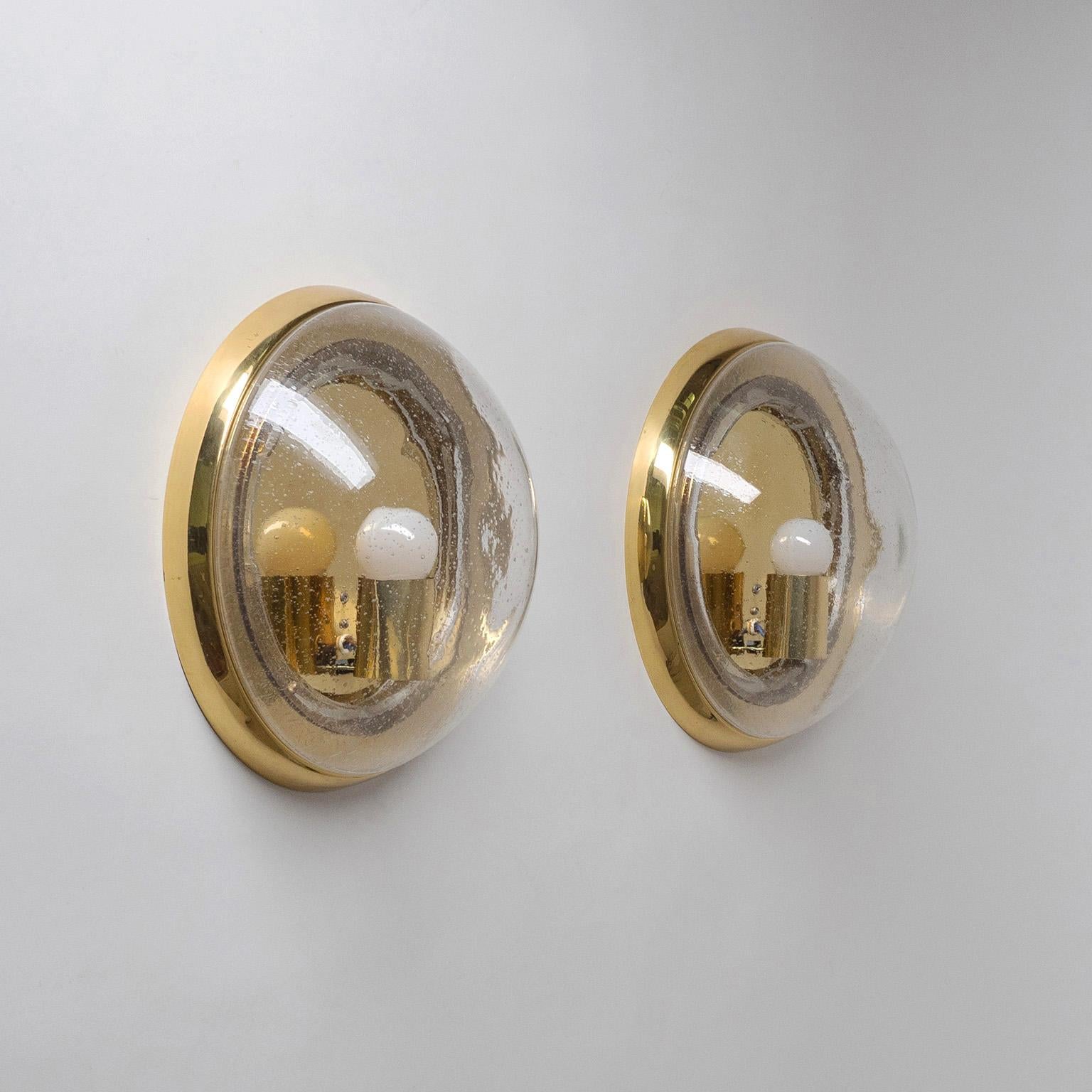 Large Brass and Bubble Glass Wall Lights, 1970s For Sale 3
