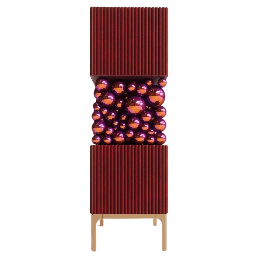 Brass And Burgundy Bubbles Decorative Cabinet by PANOPTIKUM COLLECTIONS For Sale