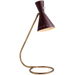 Brass and Burgundy Table Lamp, circa 1950