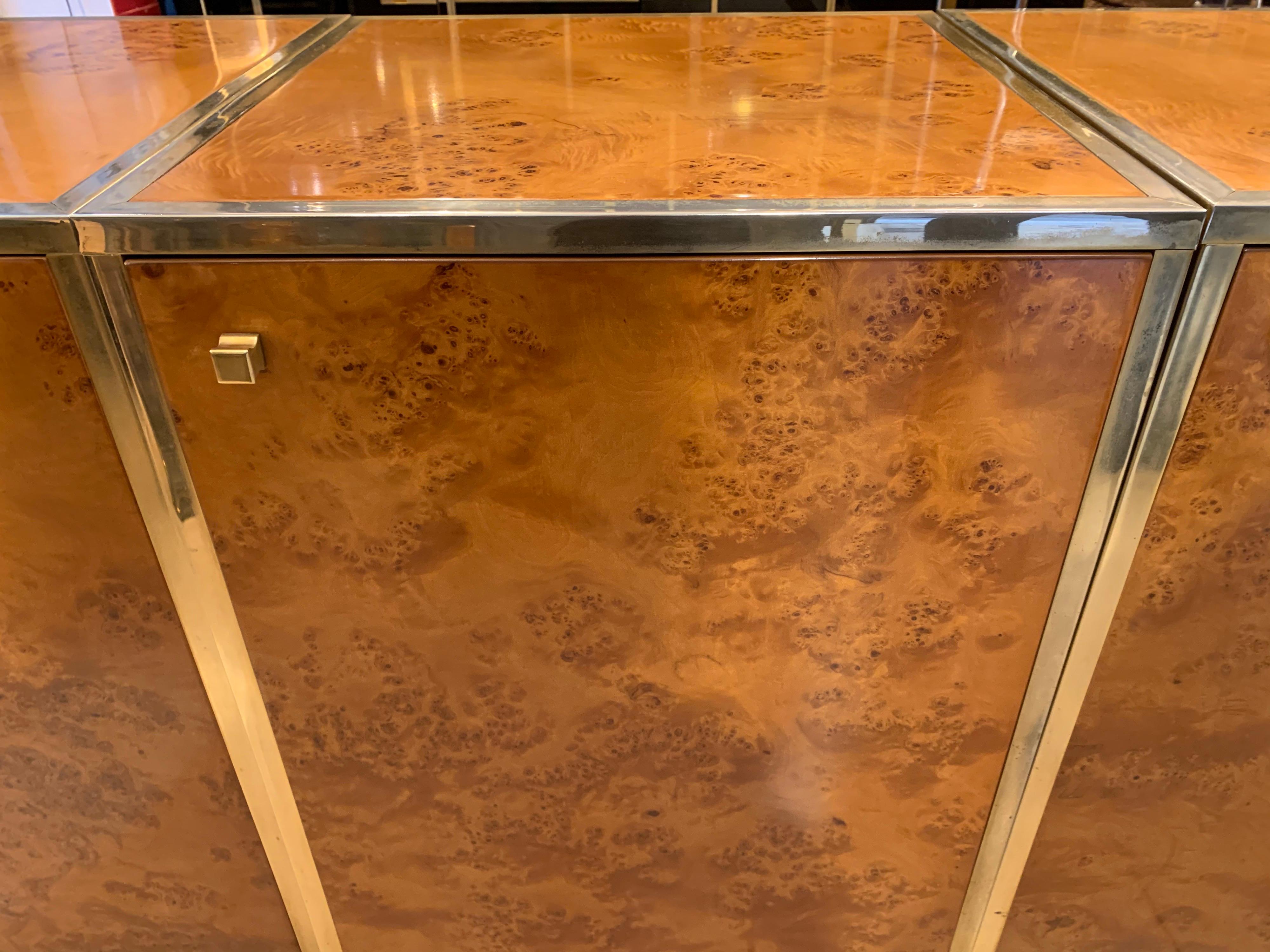 Brass and Burl Wood Italian Sectional Credenza, 1970 5