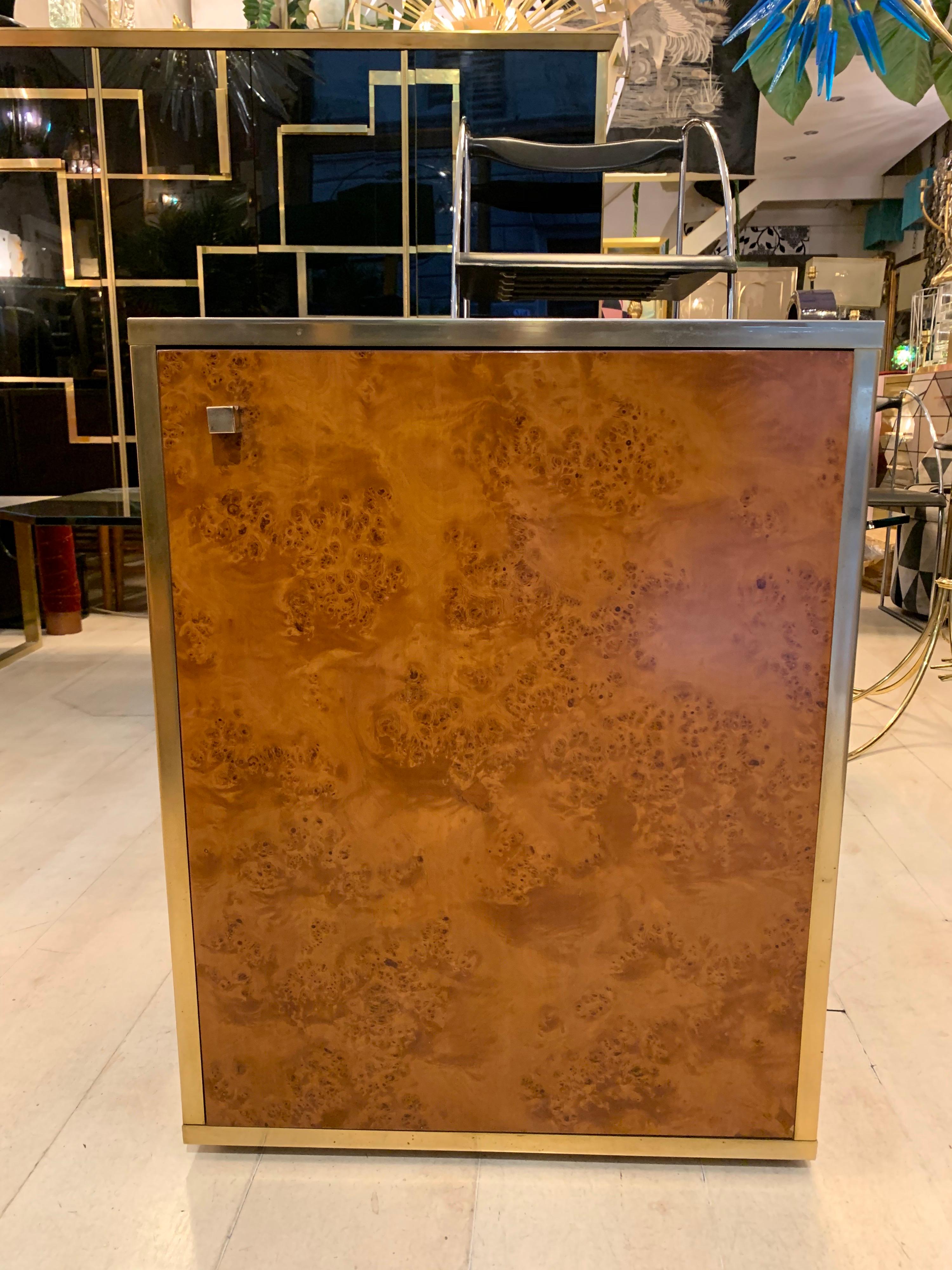 Brass and Burl Wood Italian Sectional Credenza, 1970 6