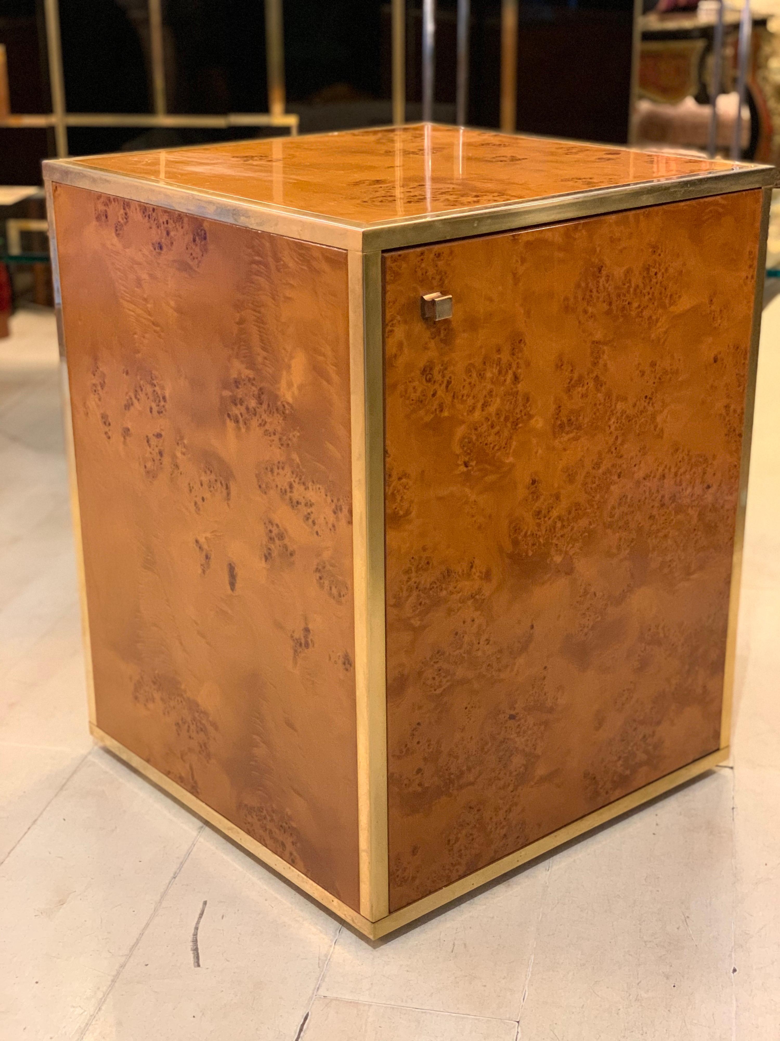 Brass and Burl Wood Italian Sectional Credenza, 1970 7