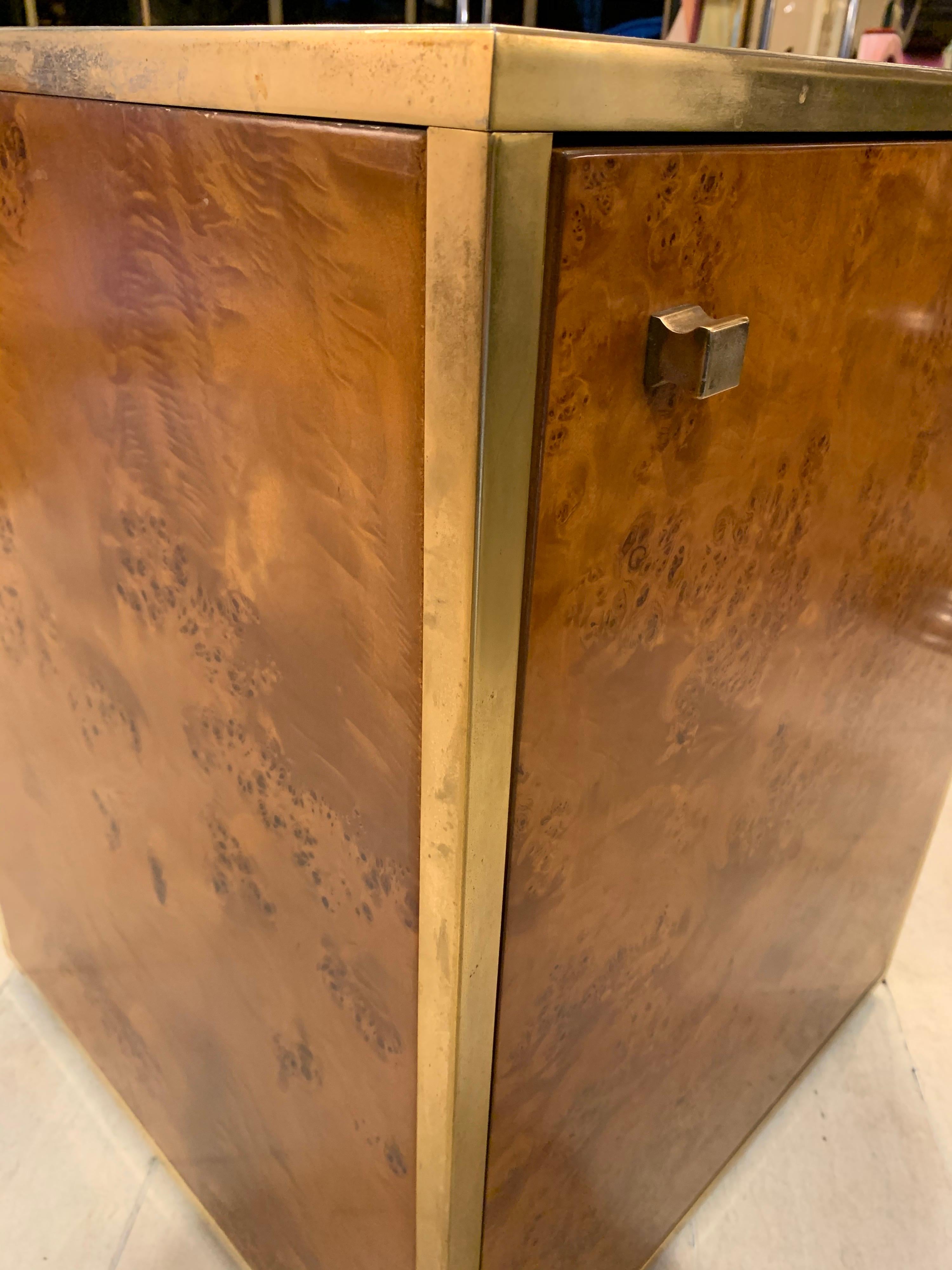 Brass and Burl Wood Italian Sectional Credenza, 1970 8