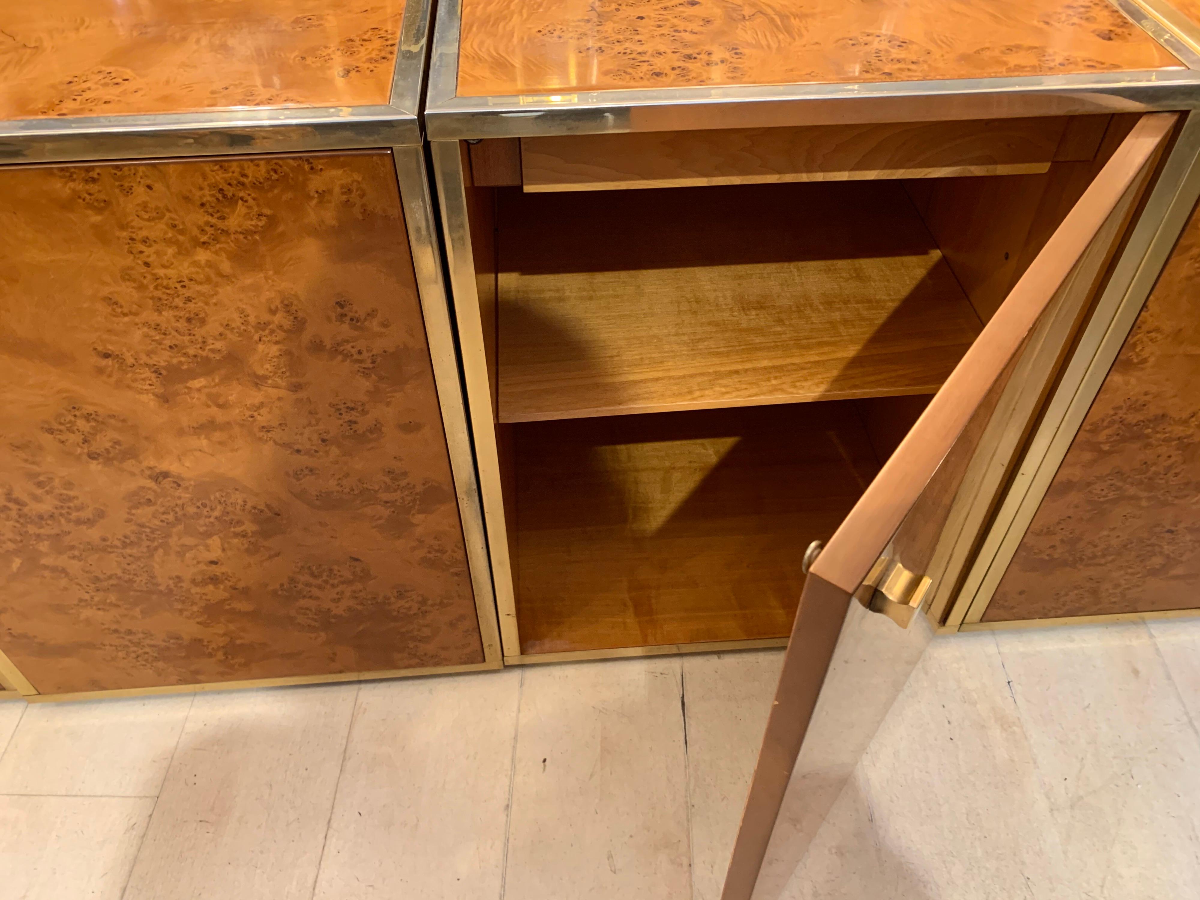 Brass and Burl Wood Italian Sectional Credenza, 1970 9