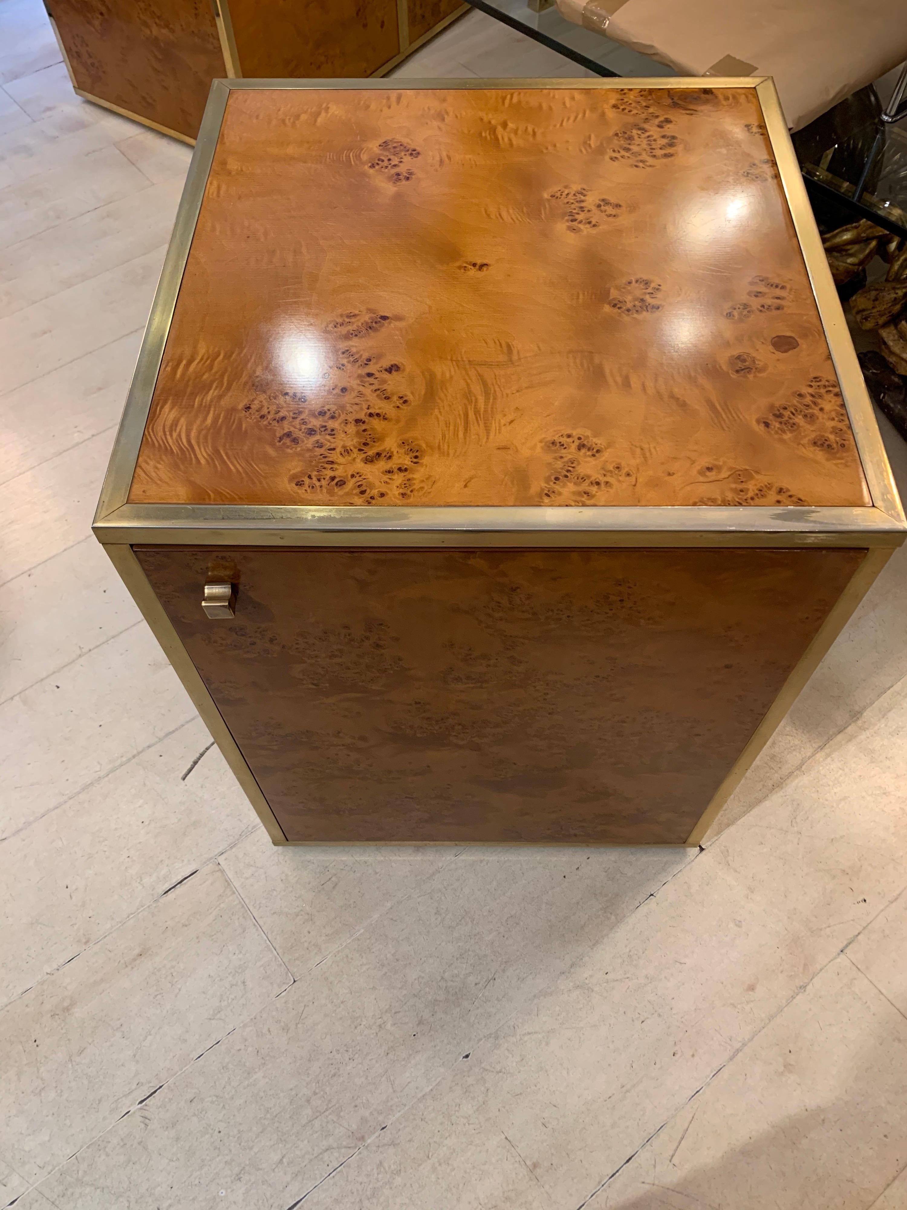 Brass and Burl Wood Italian Sectional Credenza, 1970 12