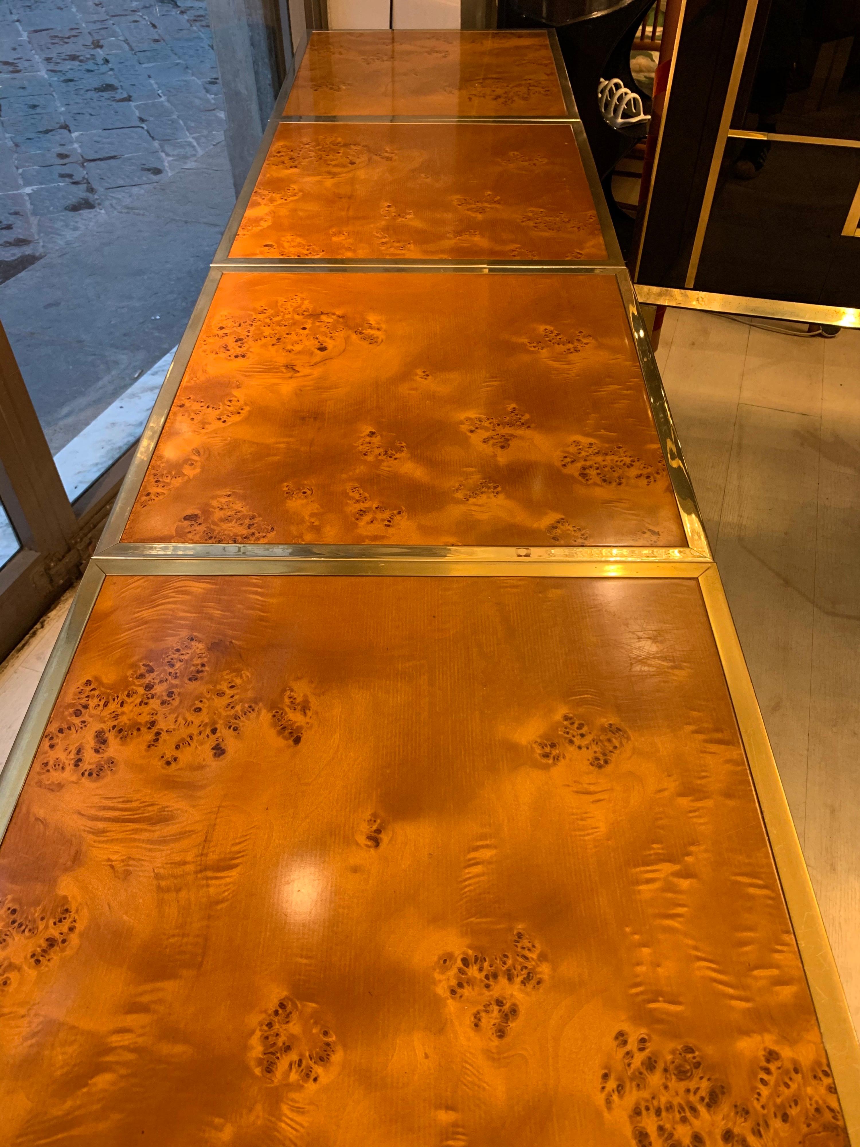 Brass and Burl Wood Italian Sectional Credenza, 1970 13