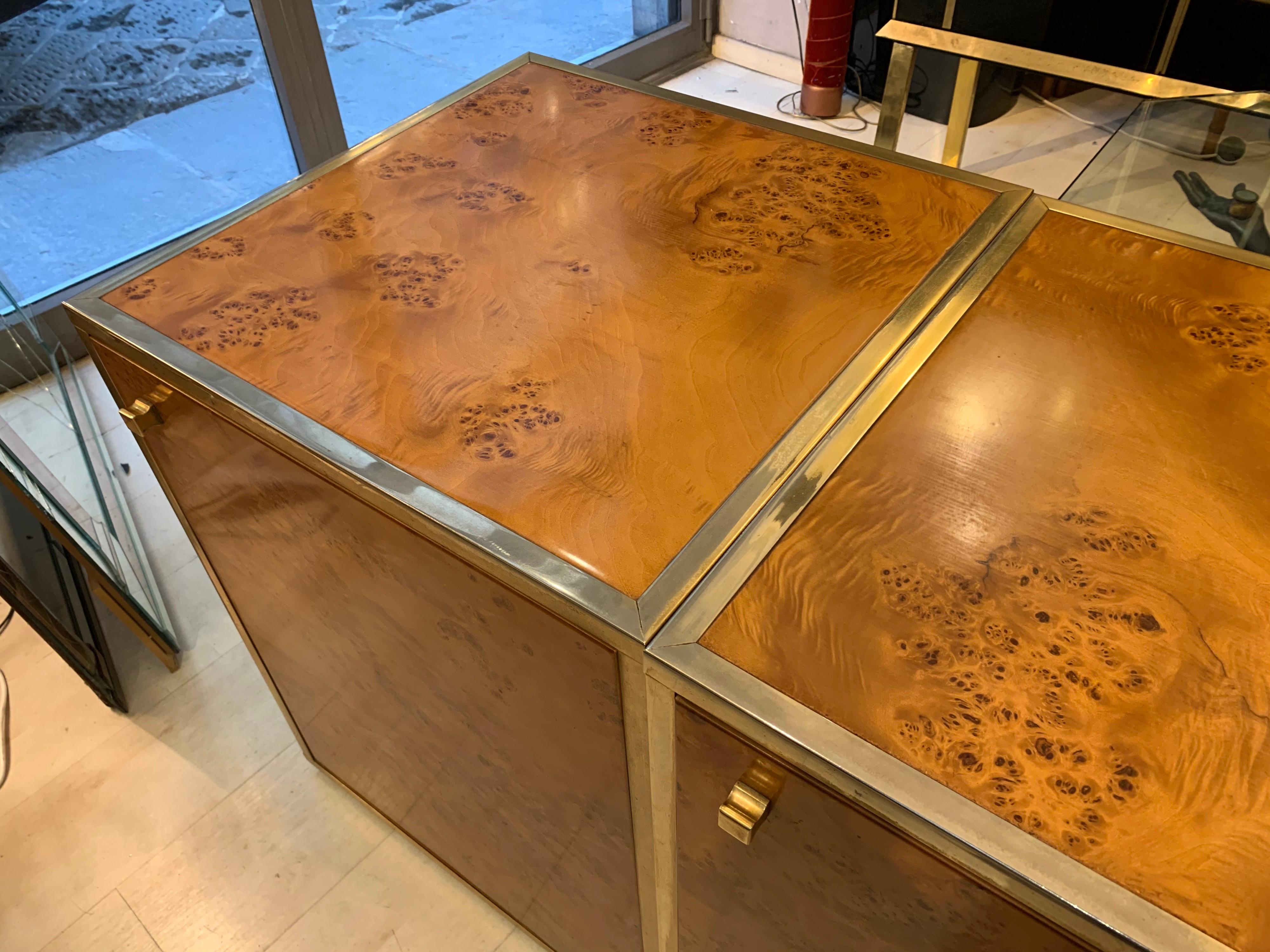 Brass and Burl Wood Italian Sectional Credenza, 1970 3
