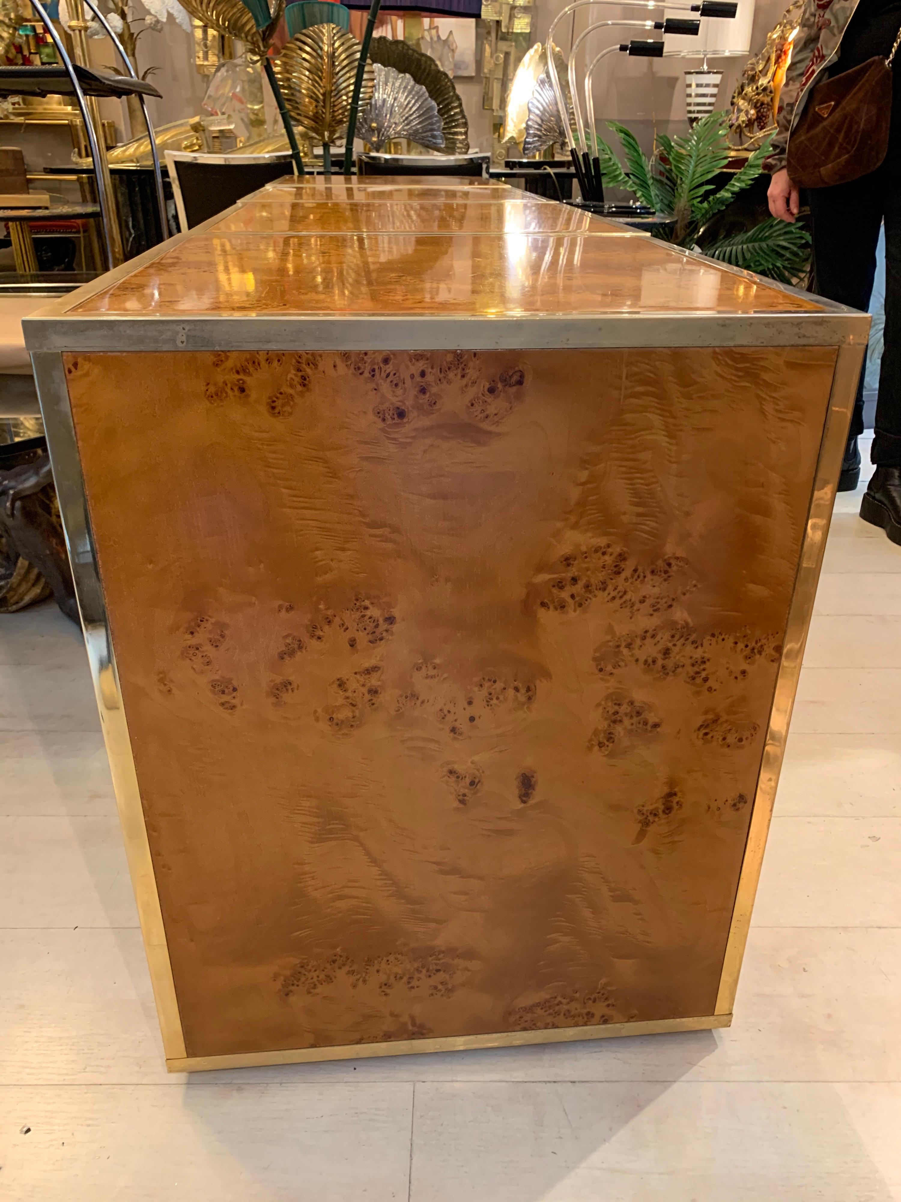 Brass and Burl Wood Italian Sectional Credenza, 1970 4