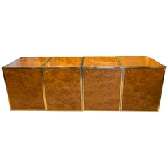 Brass and Burl Wood Italian Sectional Credenza, 1970